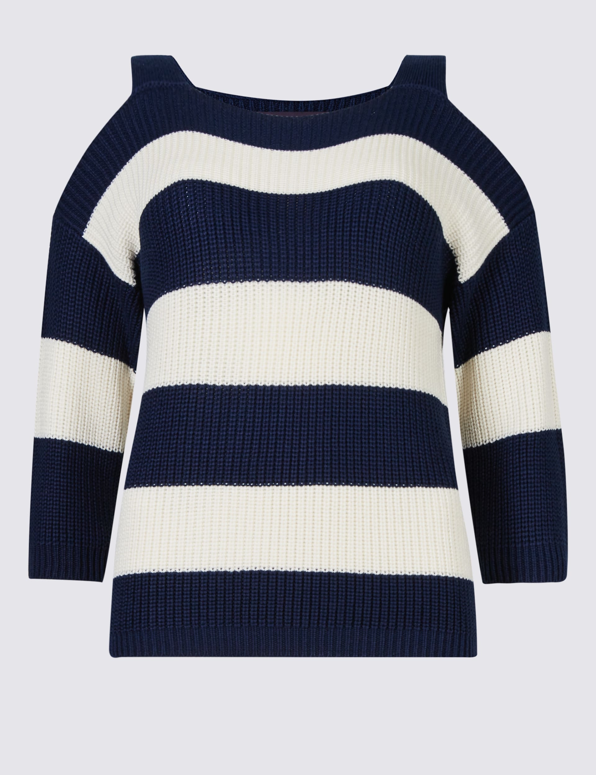 Striped Cold Shoulder 3/4 Sleeve Jumper Image 2 of 5