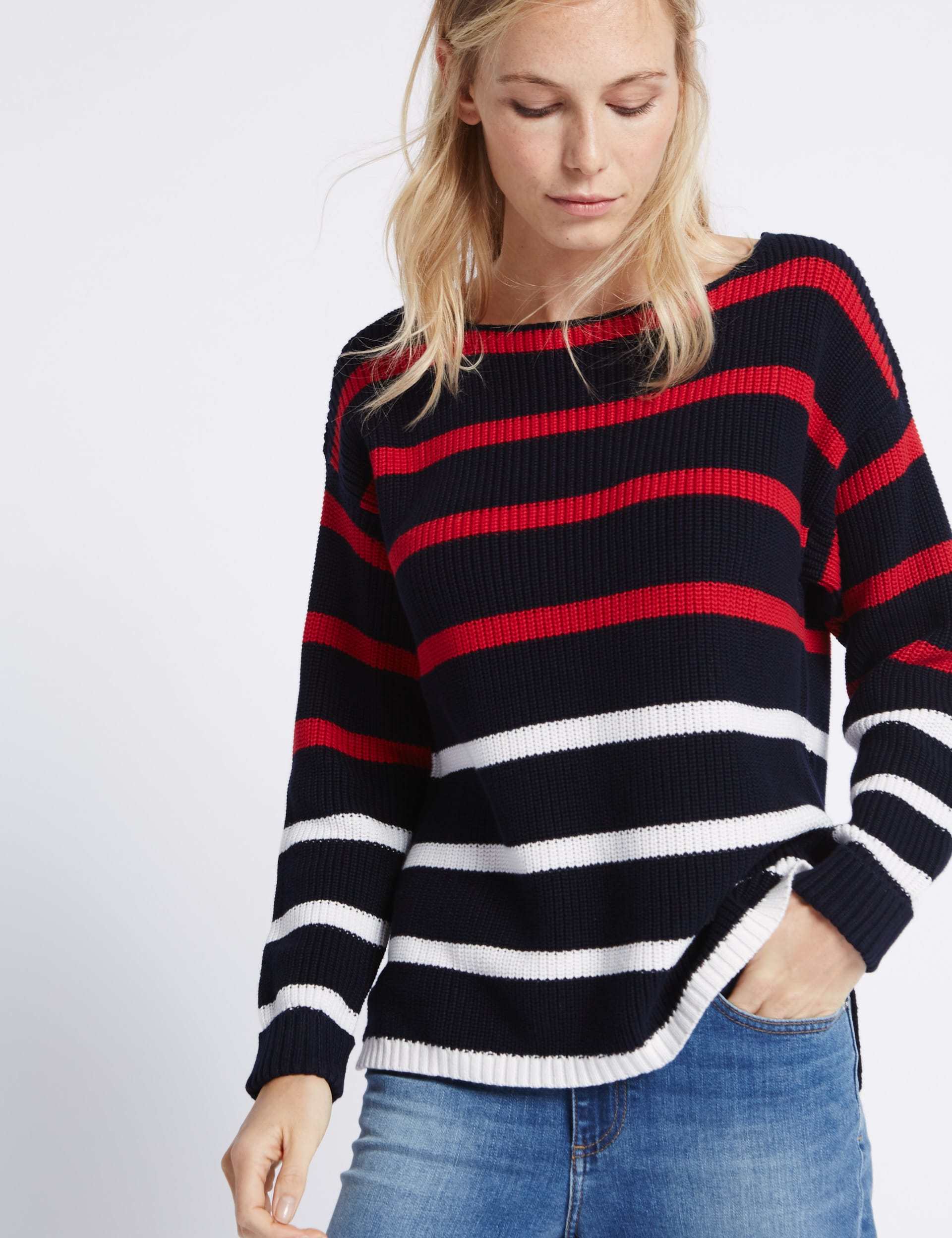 Pure Cotton Striped Slash Neck Jumper Image 2 of 5