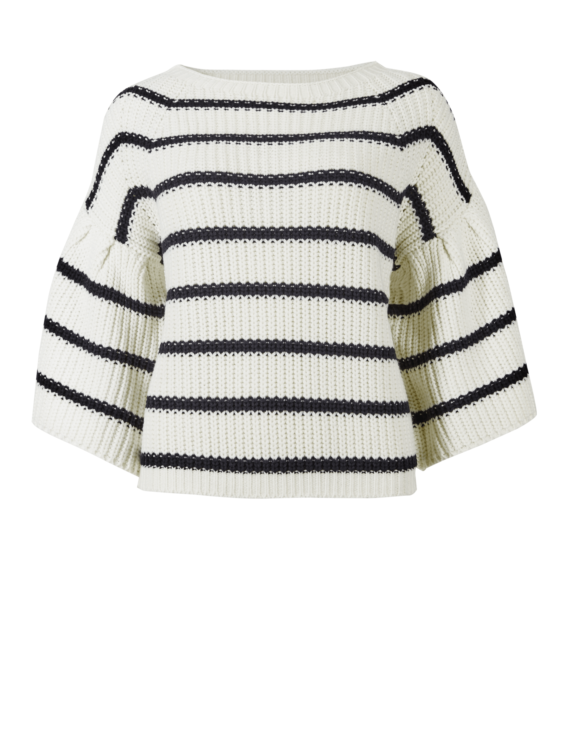 Cotton Rich Striped Flared Sleeve Jumper Image 2 of 6