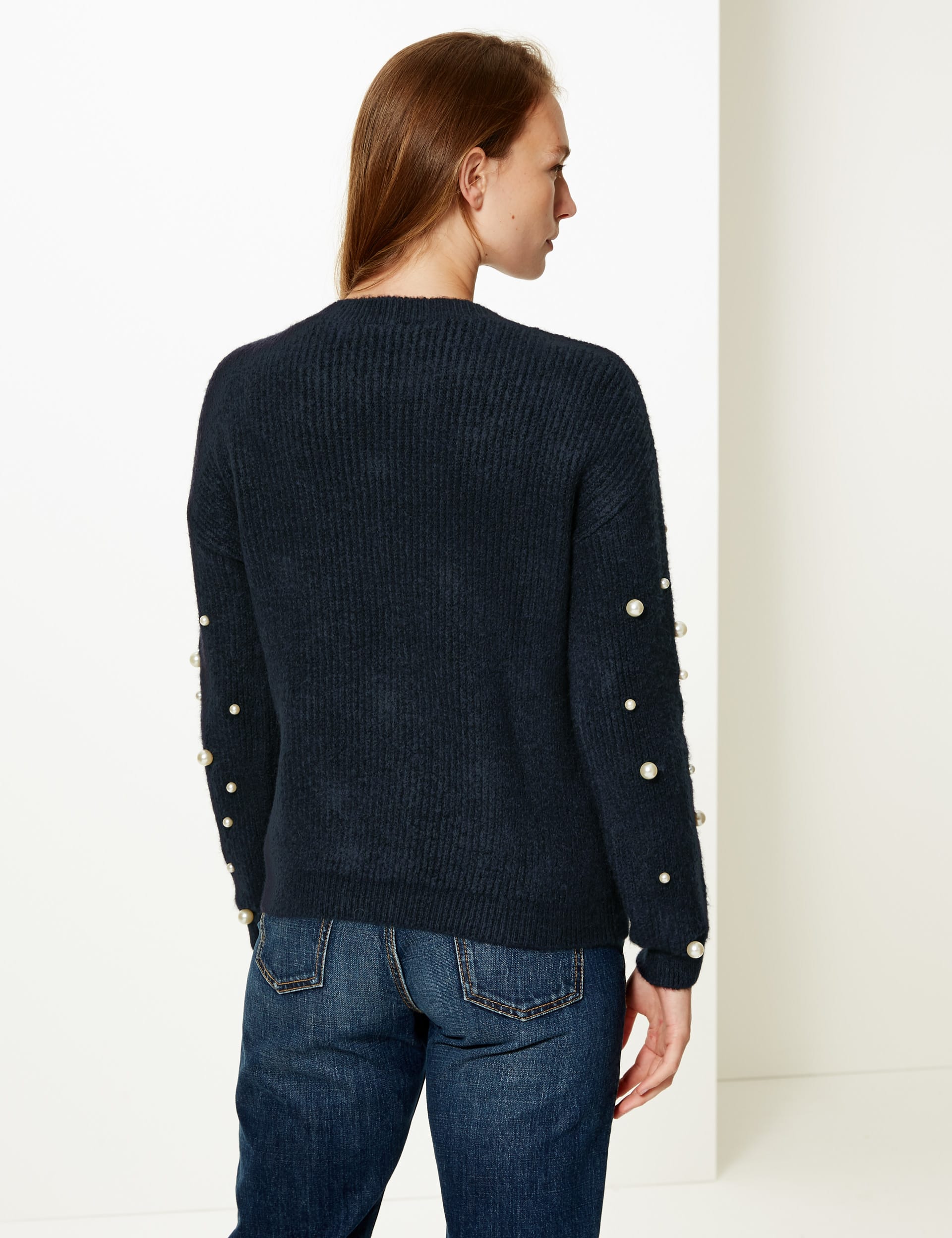 Pearl Embellished Round Neck Jumper M S Collection M S