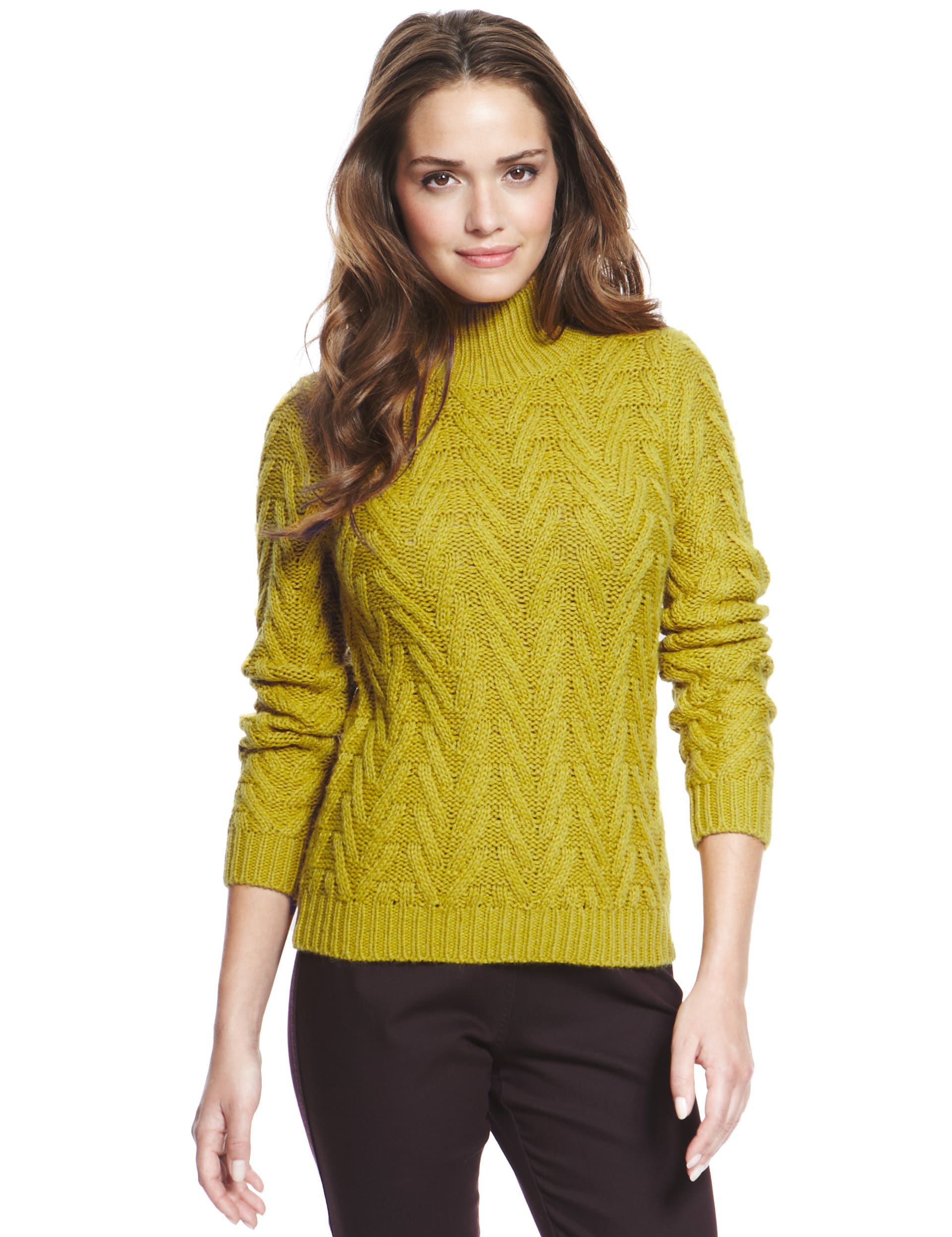 Cheveron Stitch Polo Neck Jumper with Wool Image 2 of 4
