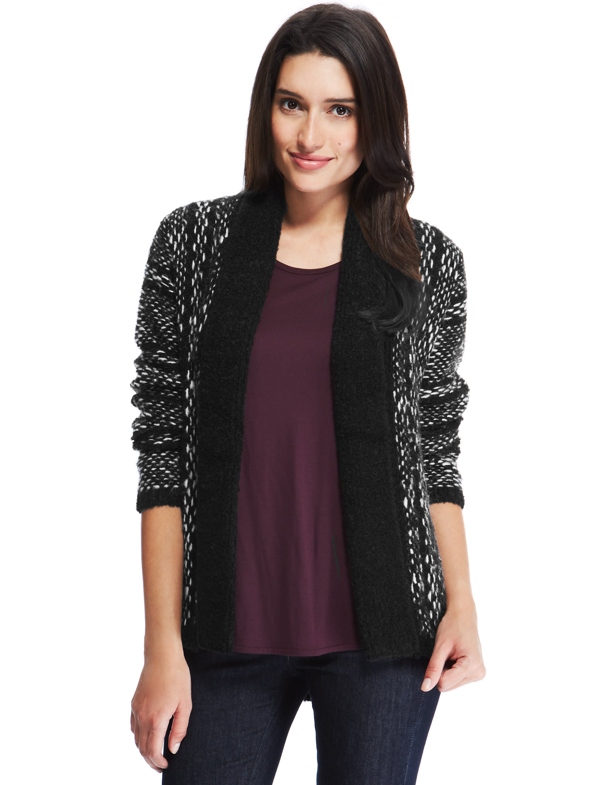 Open Front Checked Cardigan with Wool Image 2 of 4