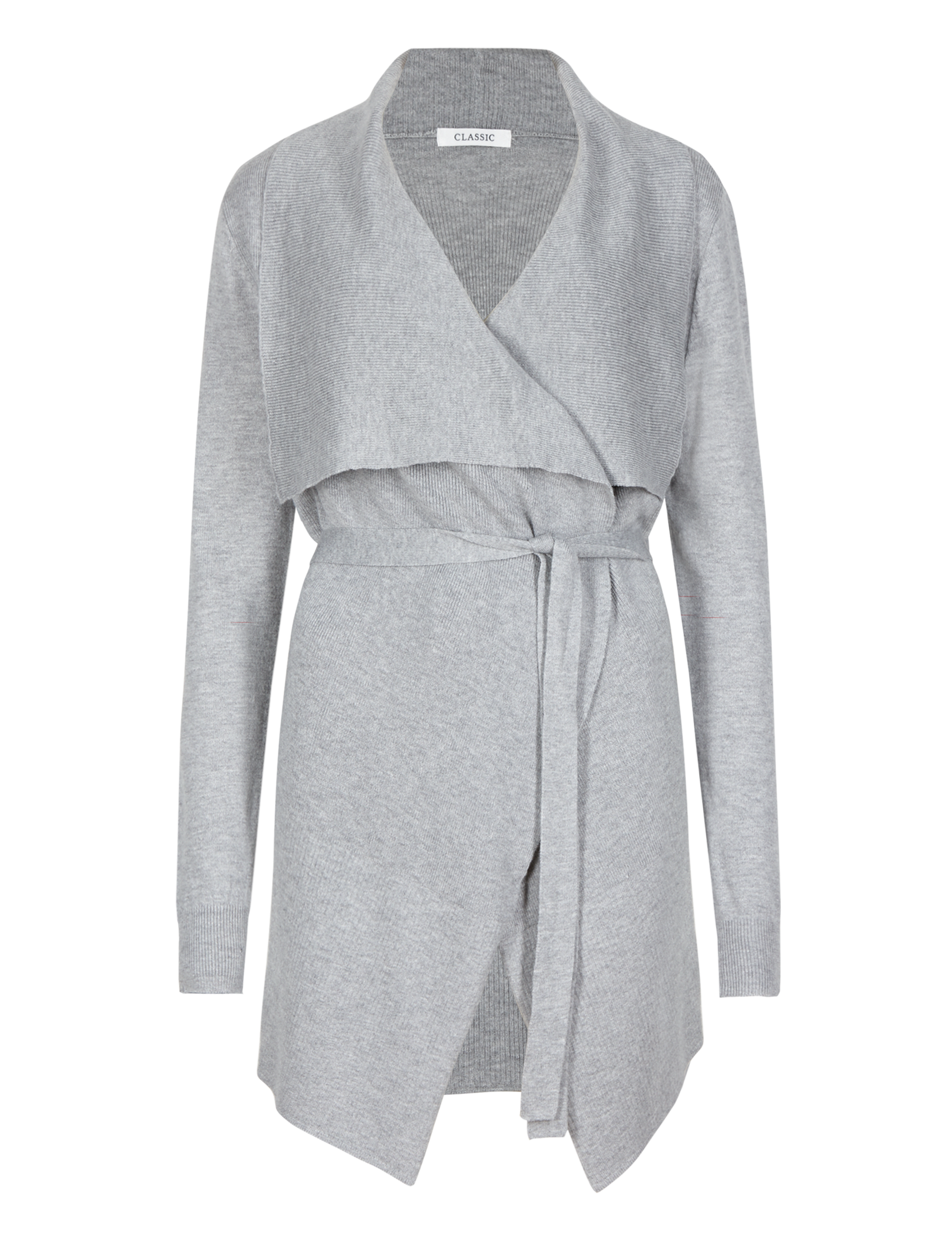 Open Front Waterfall Belted Cardigan with Wool Image 2 of 4