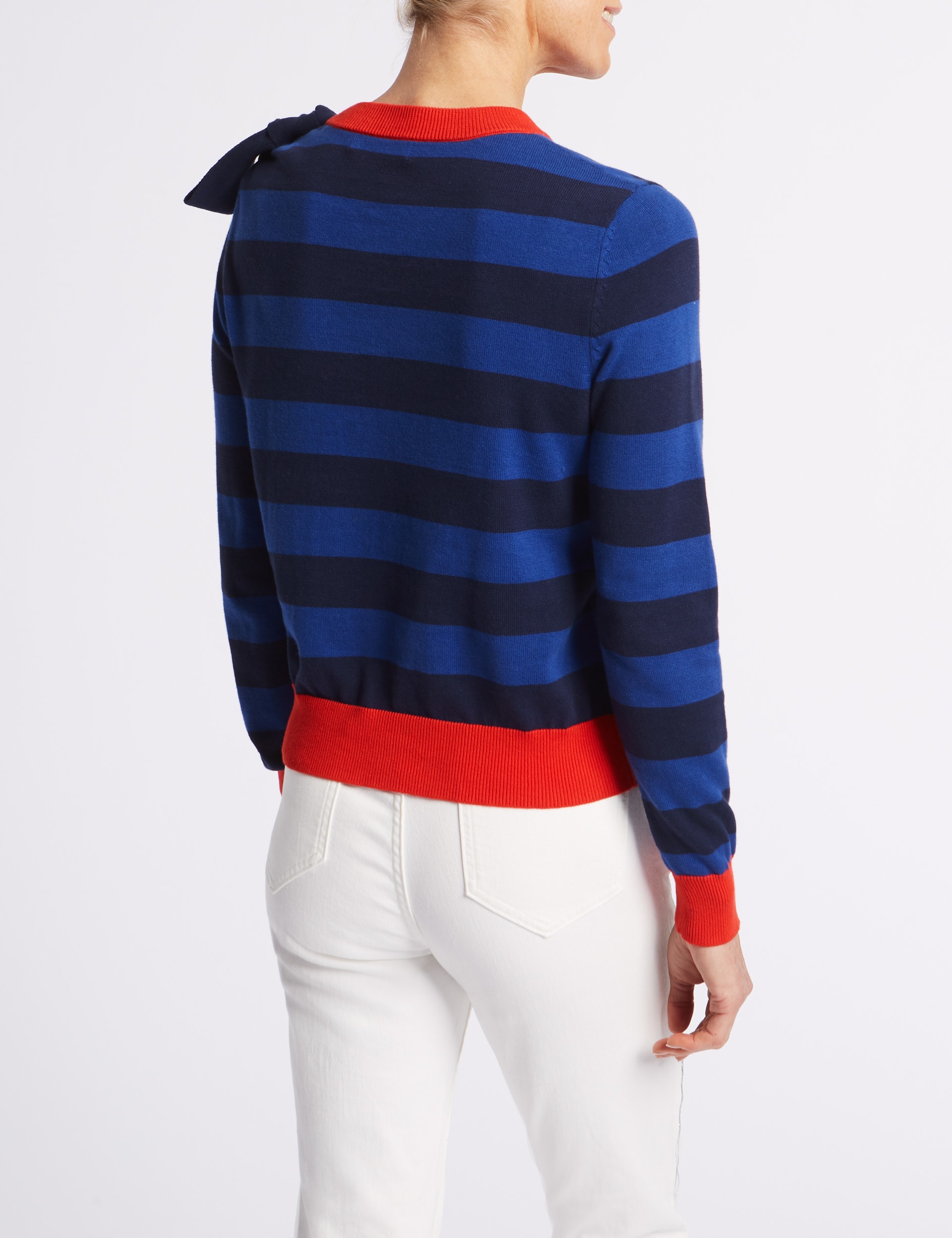 Pure Cotton Bow Detail Stripe Jumper Image 2 of 6