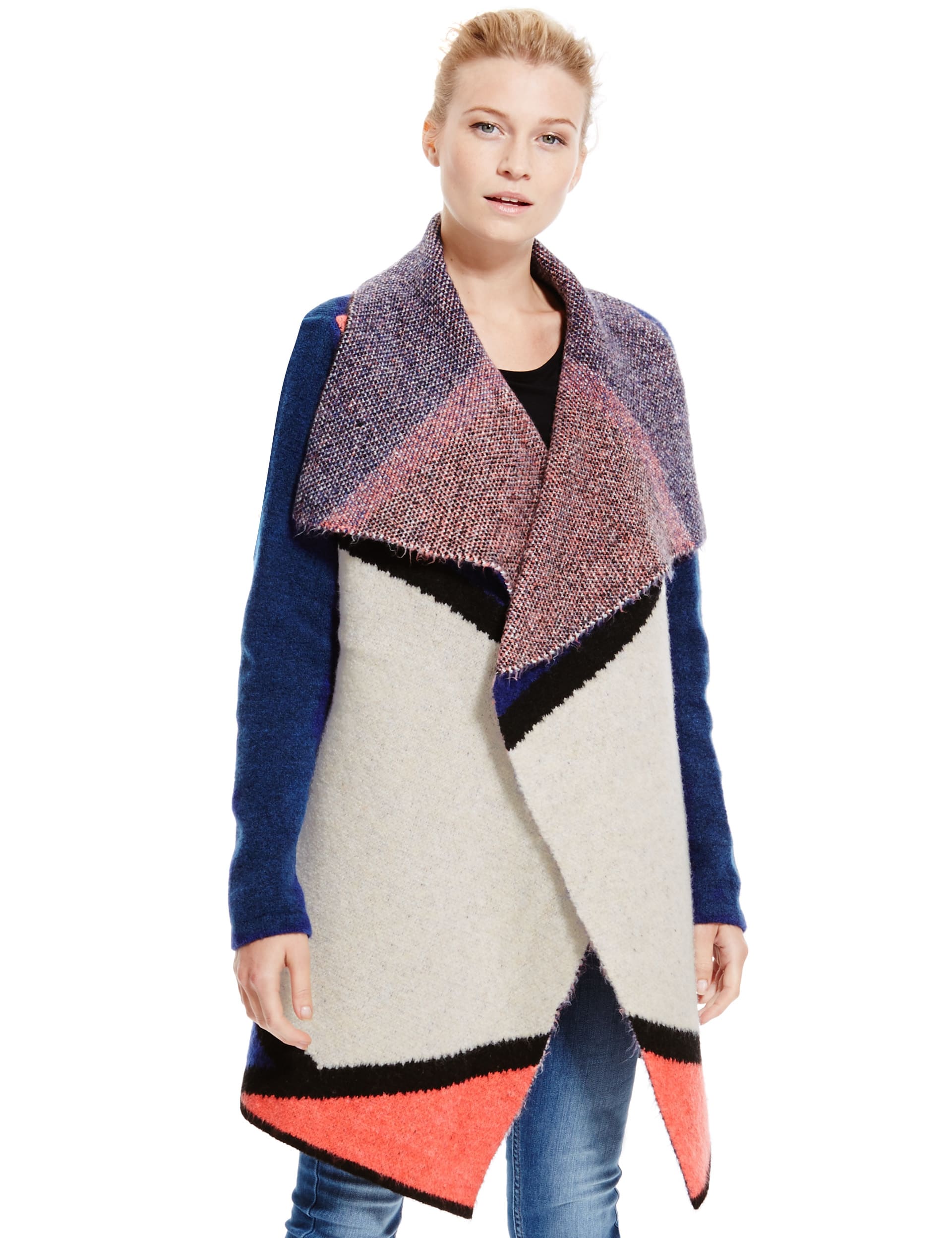 Open Front Patchwork Waterfall Cardigan Image 2 of 4