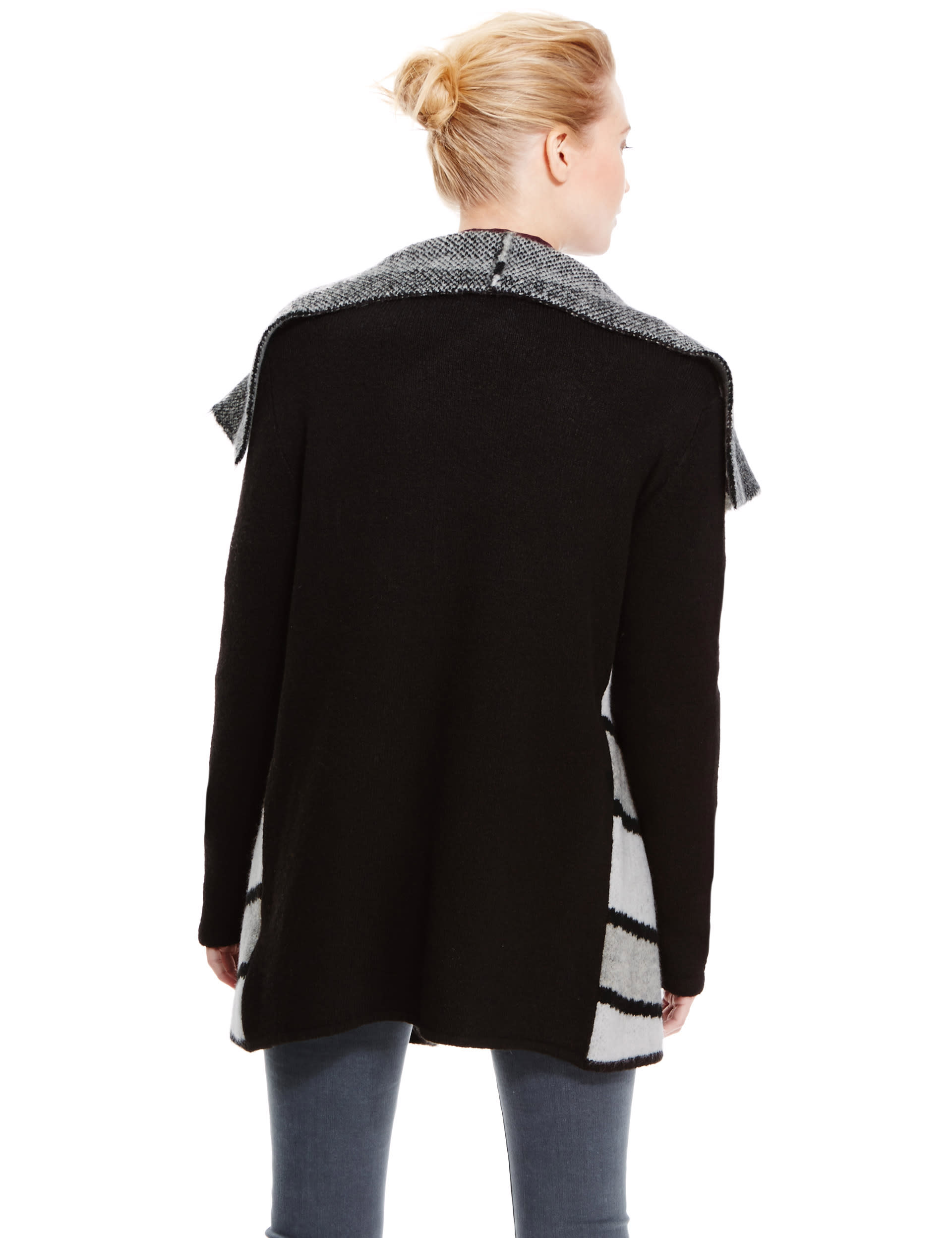 Bold Monochrome Striped Waterfall Cardigan Image 2 of 4