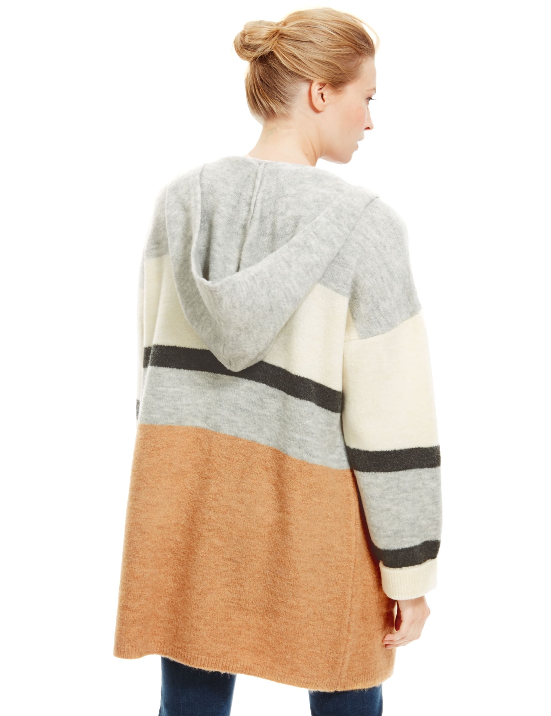 Open Front Colour Block Hooded Cardigan Image 2 of 3