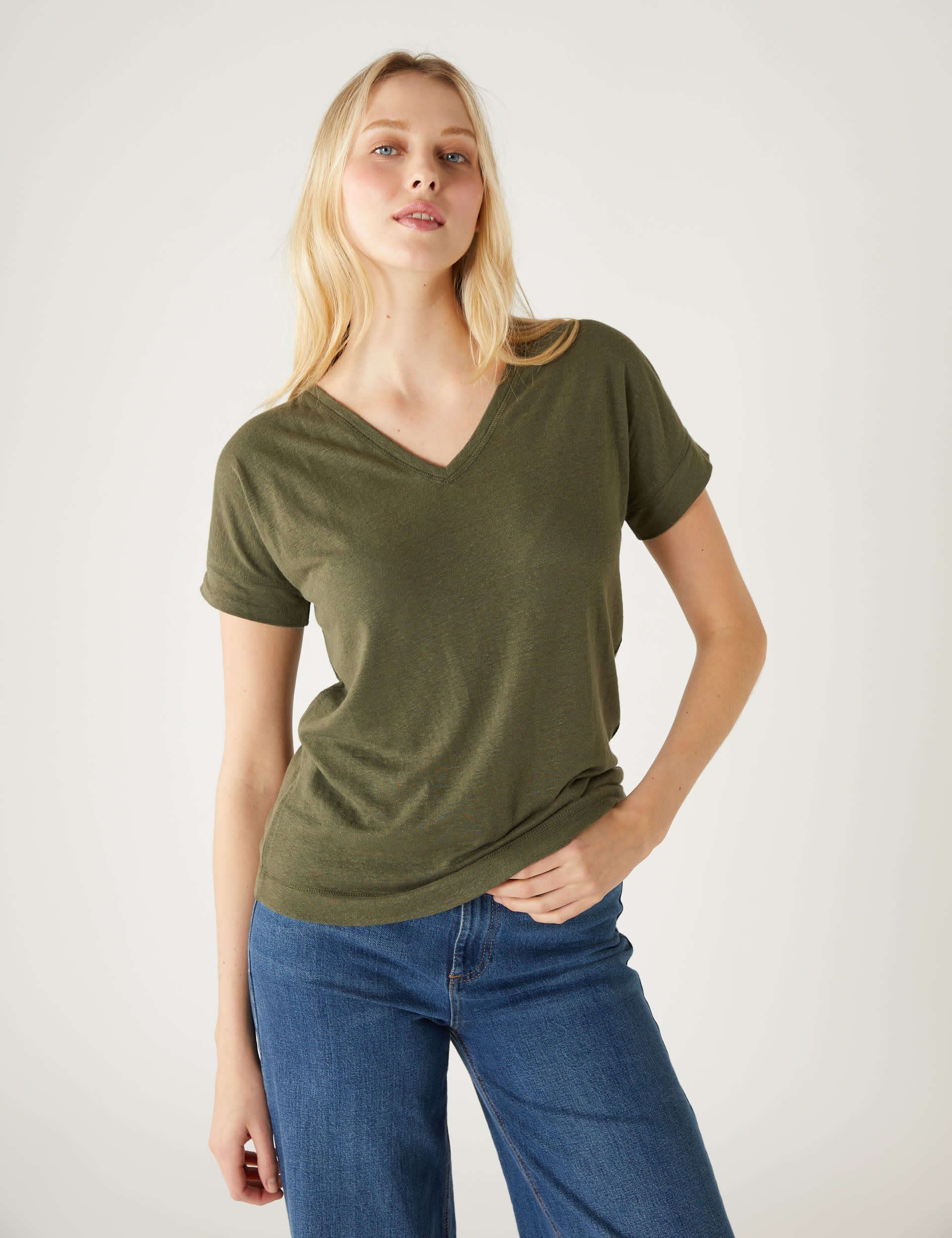 Linen Rich V-Neck T-Shirt | M&S Collection | M&S