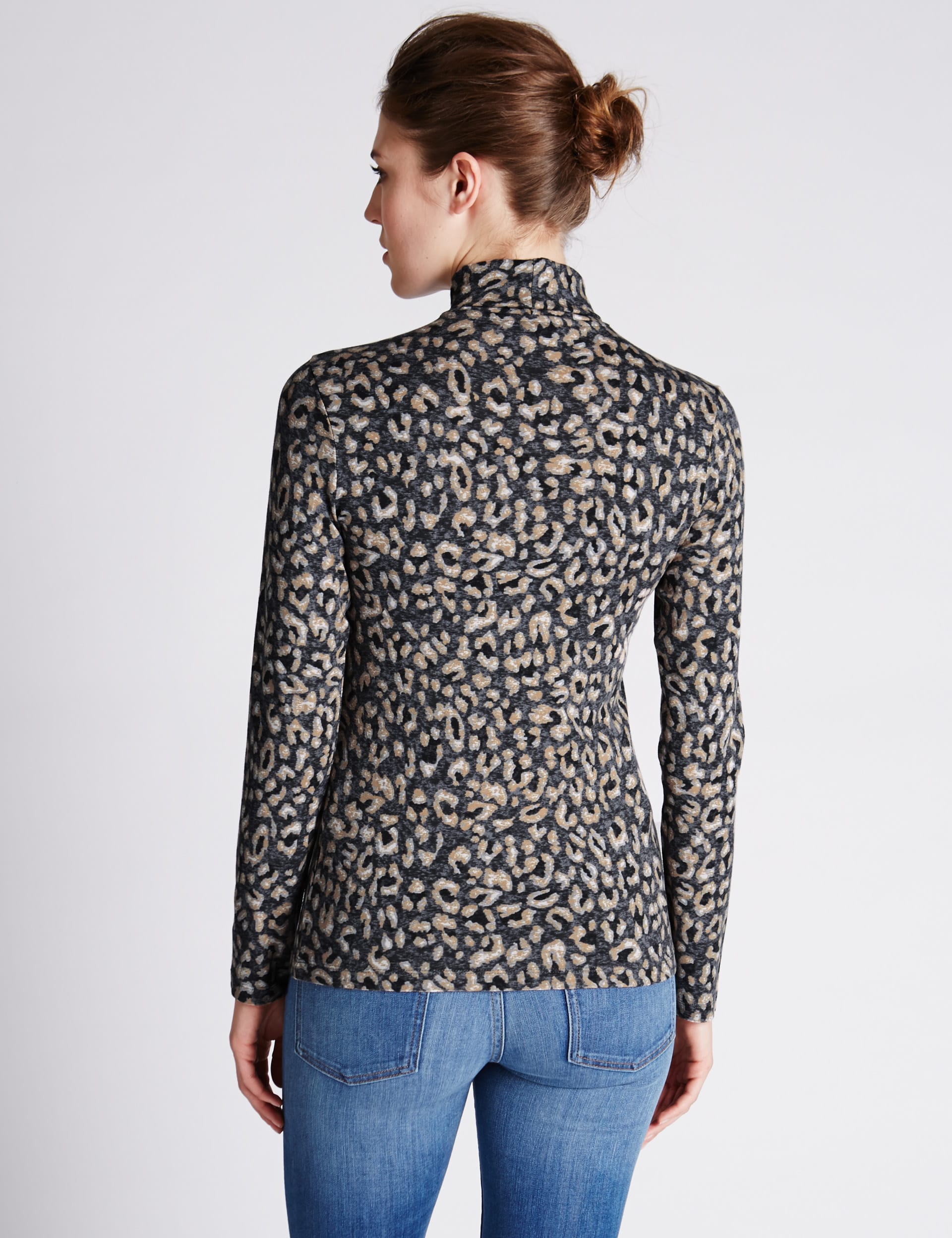 Leopard print polo neck top best sale