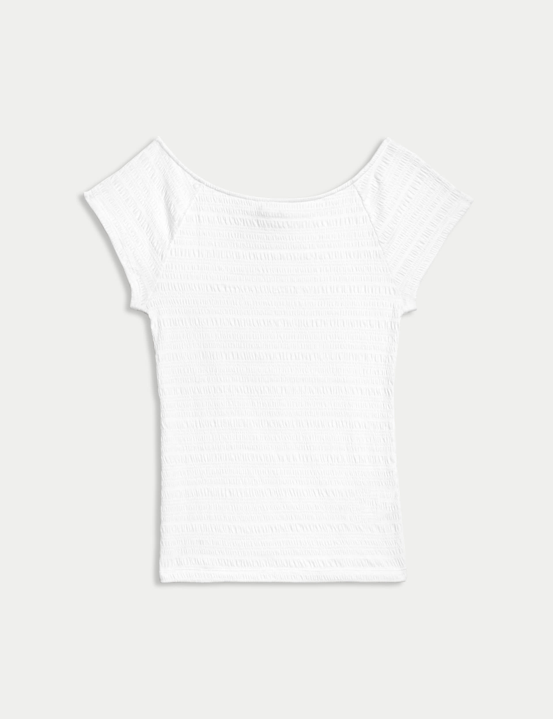 Cotton Blend Textured Off The Shoulder Top M&S Collection M&S