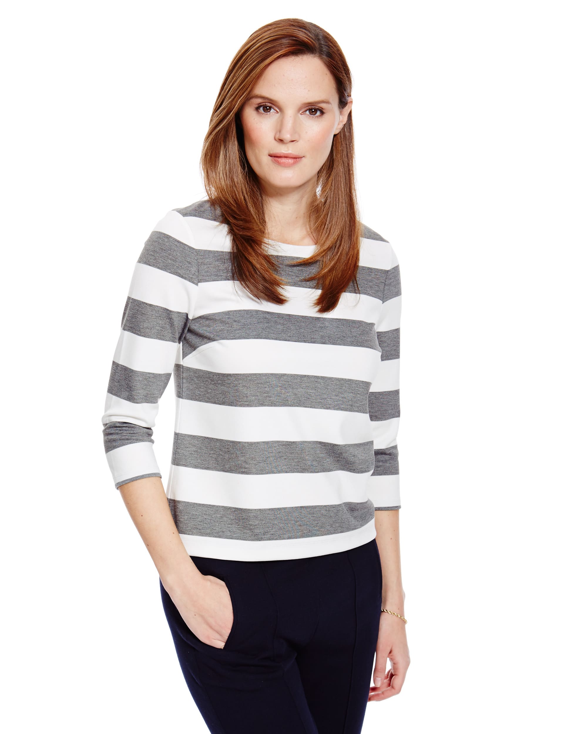 3/4 Sleeve Ponte Striped Top Image 2 of 3