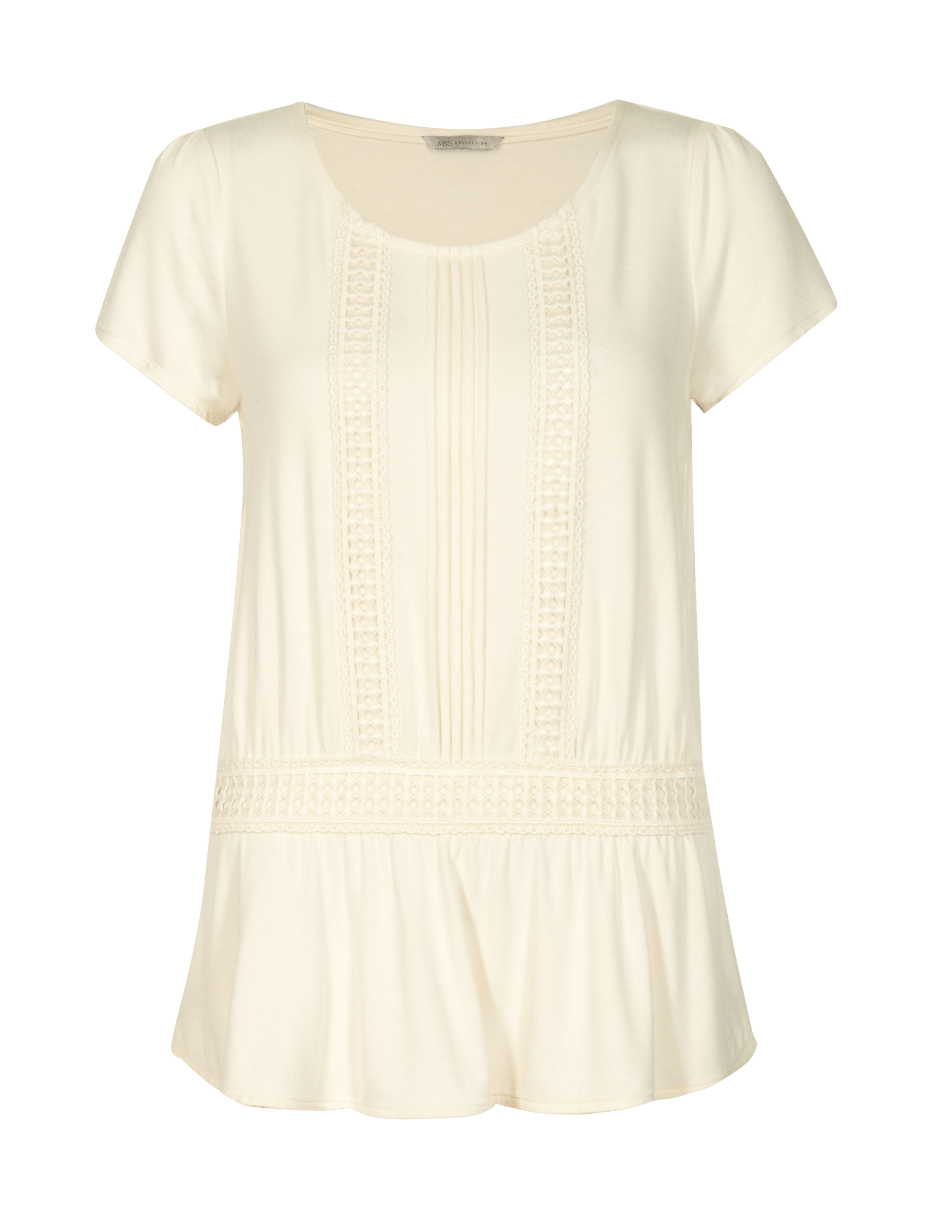 Lace Panelled Crêpe Peplum Top Image 2 of 4