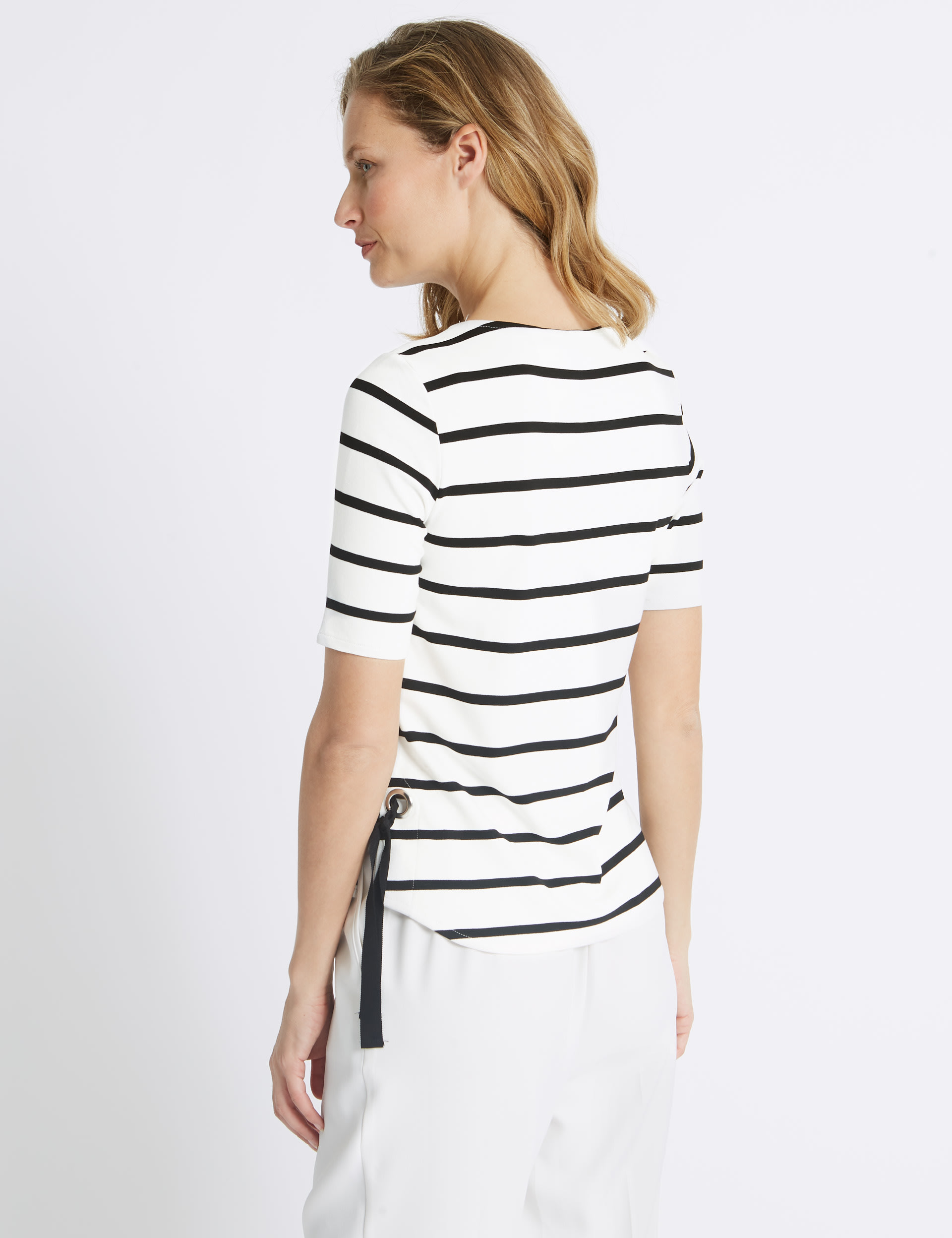 Striped Tie Side Half Sleeve T-Shirt Image 2 of 6