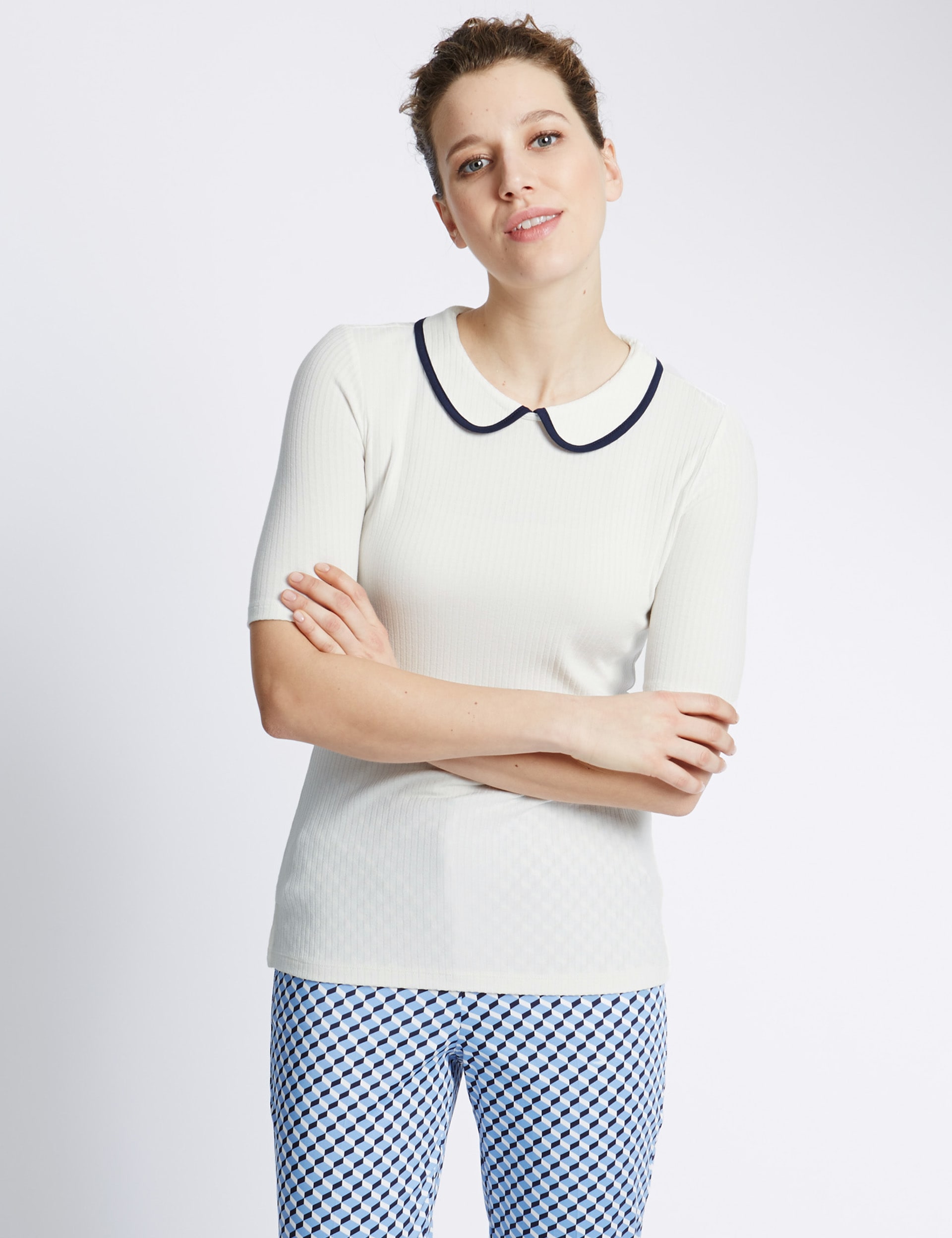 Ribbed Peter Pan Collar Top Image 2 of 3