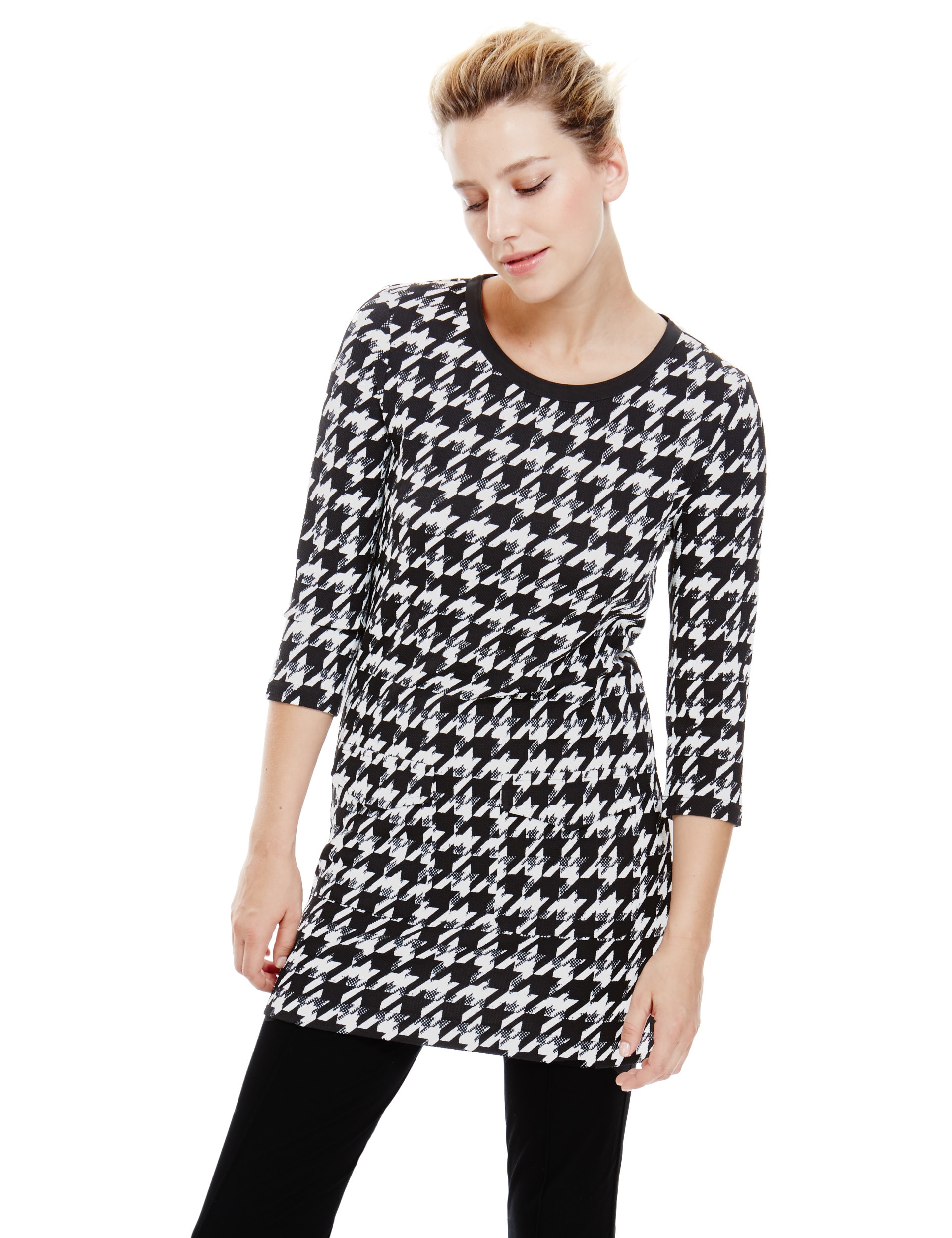 3/4 Sleeve Dogtooth Print Tunic Top Image 2 of 4