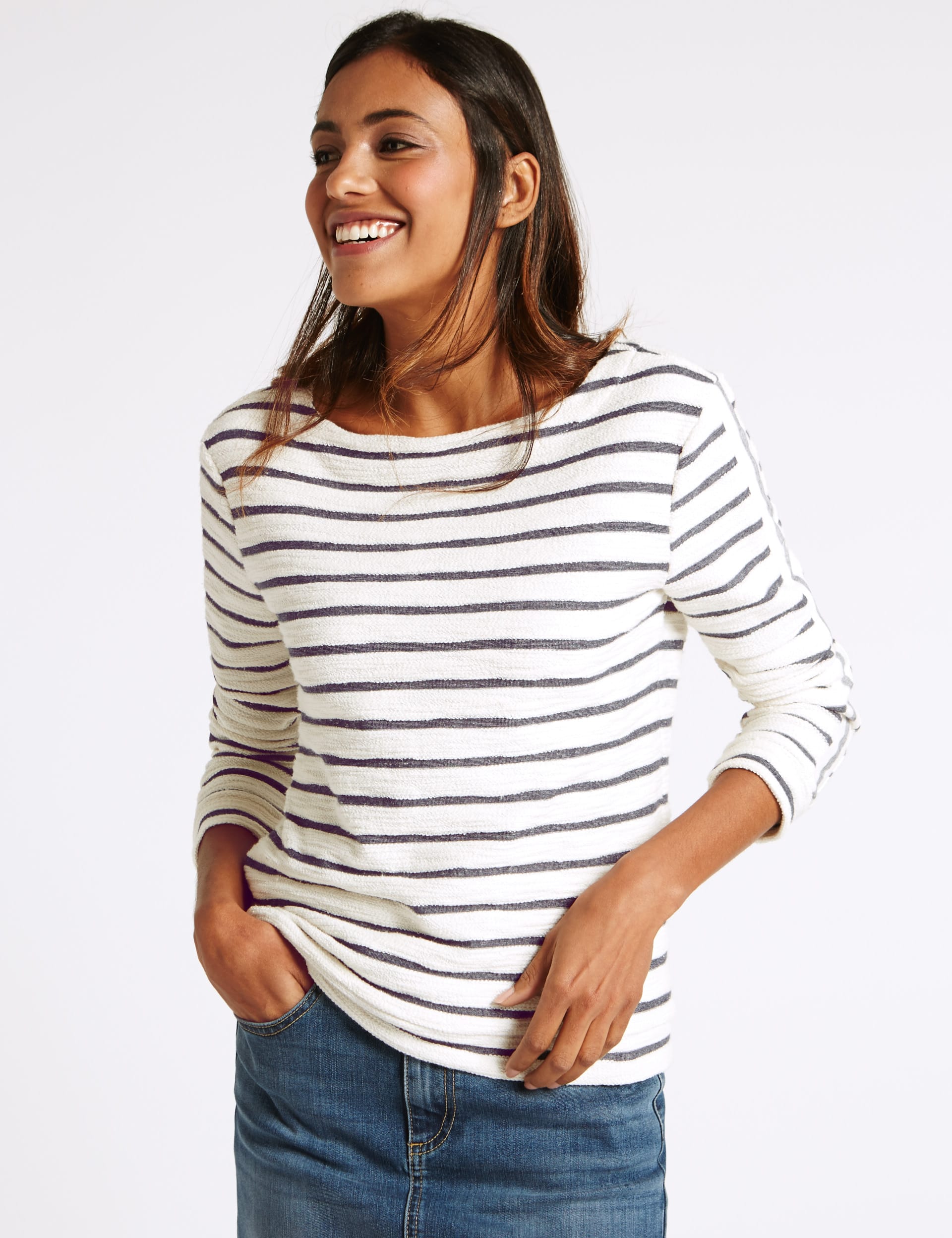 Cotton Rich Striped Long Sleeve Sweatshirt Image 2 of 4