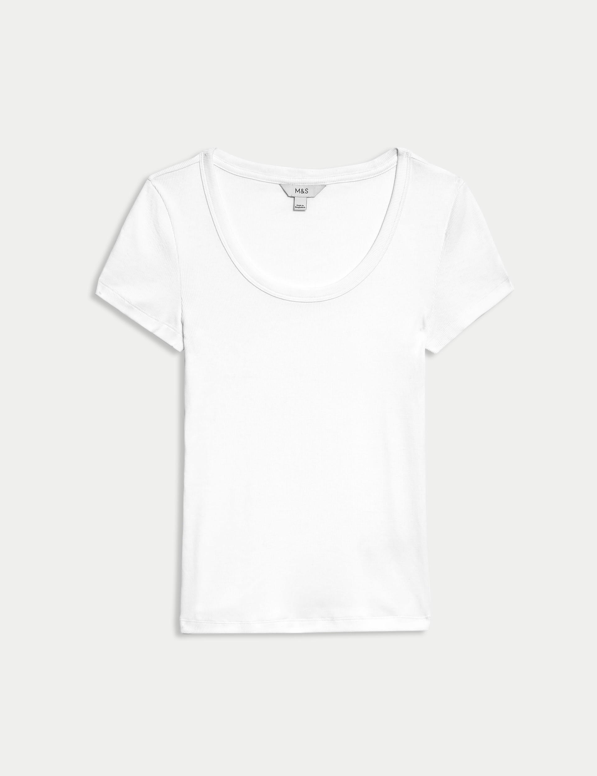Cotton Rich Slim Ribbed Scoop Neck T-shirt