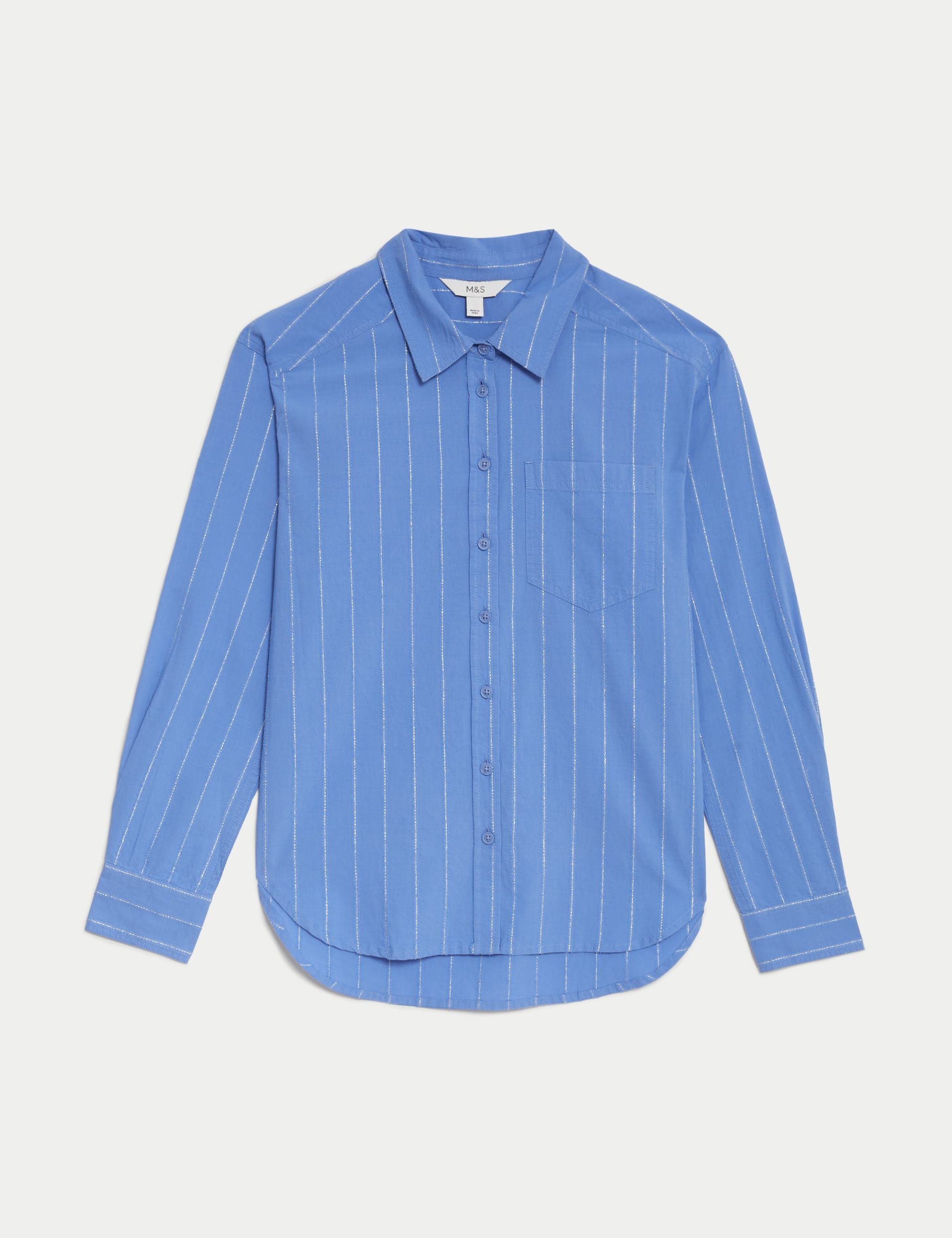 Cotton Rich Sparkly Striped Collared Shirt