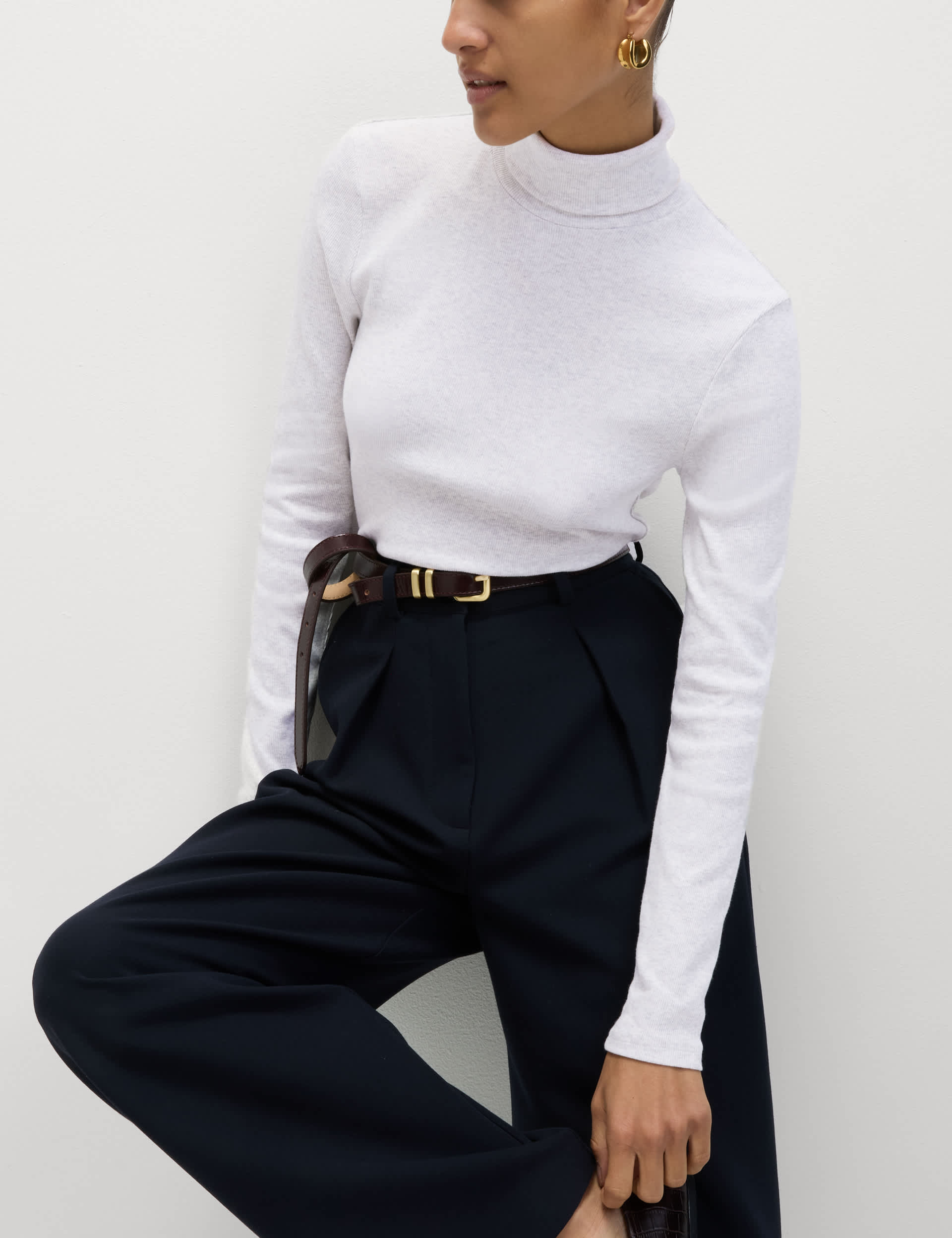 Cotton Rich Ribbed Funnel Neck Top | M&S Collection | M&S