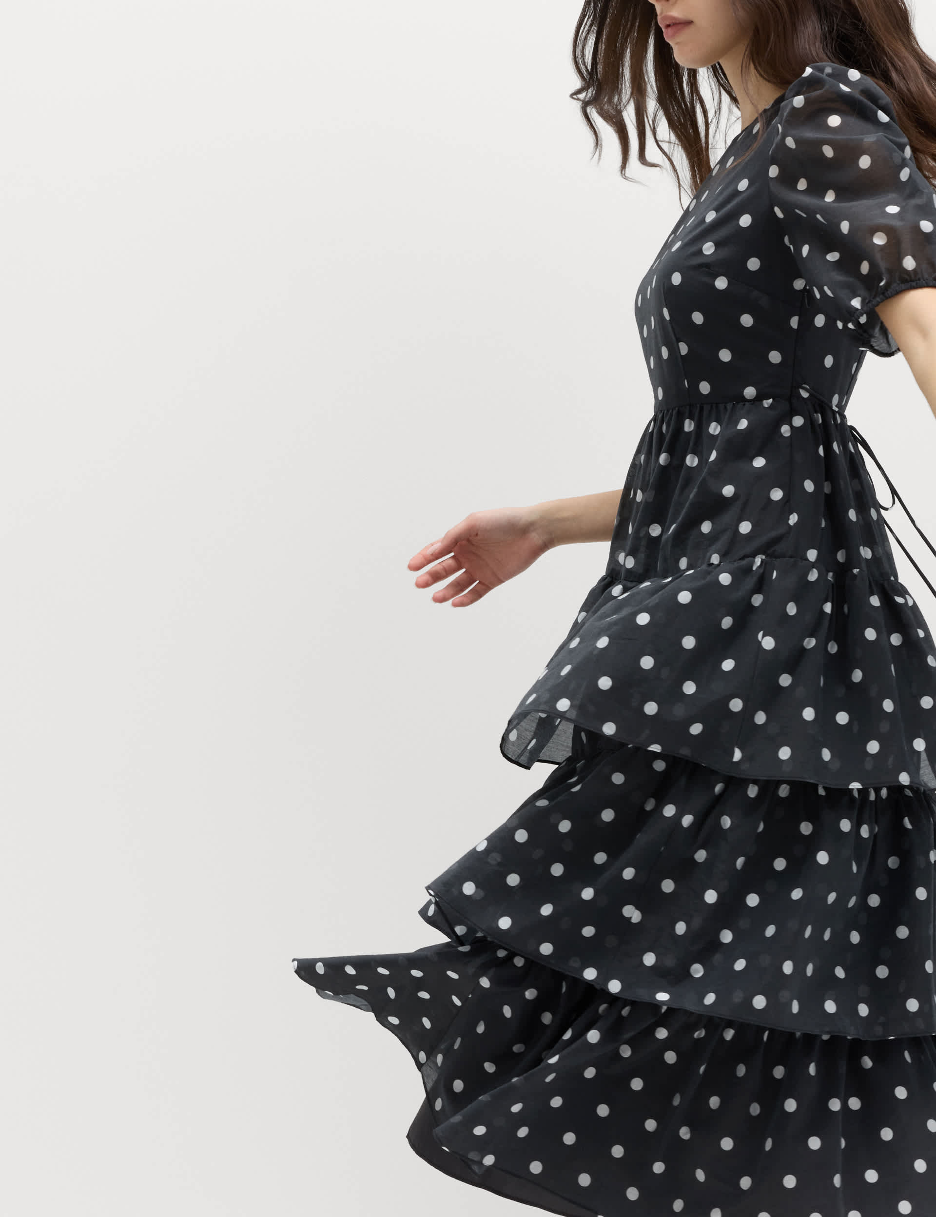 Lyocell Rich Polka Dot Midi Tiered Dress | M&S IE