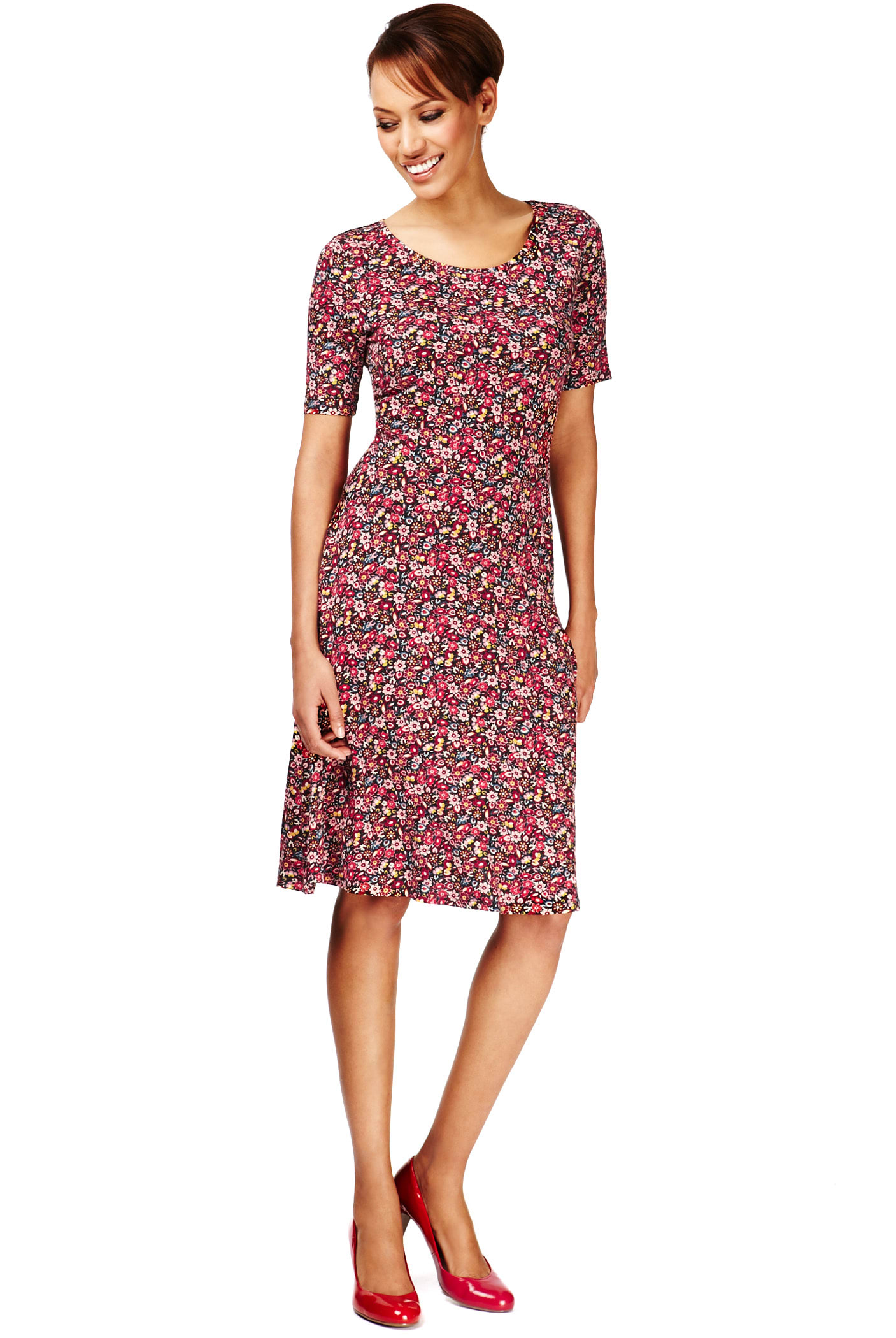 Scoop Neck Ditsy Floral Skater Dress Image 1 of 1