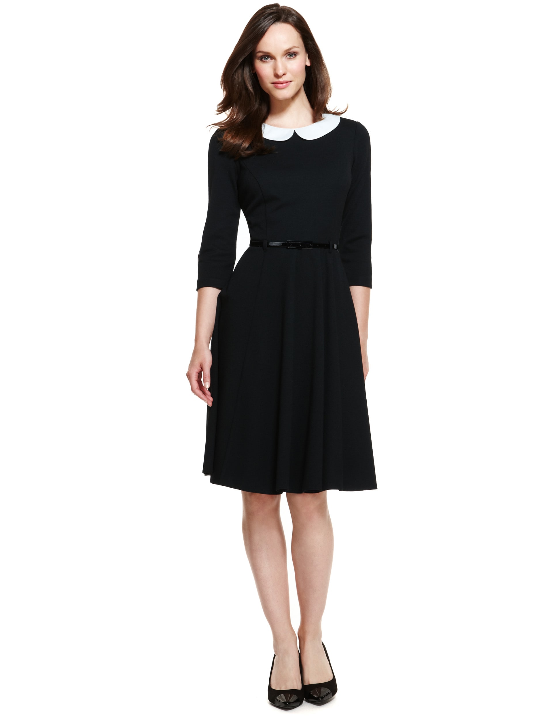 Detachable Peter Pan Collar Skater Dress with Belt Image 2 of 7