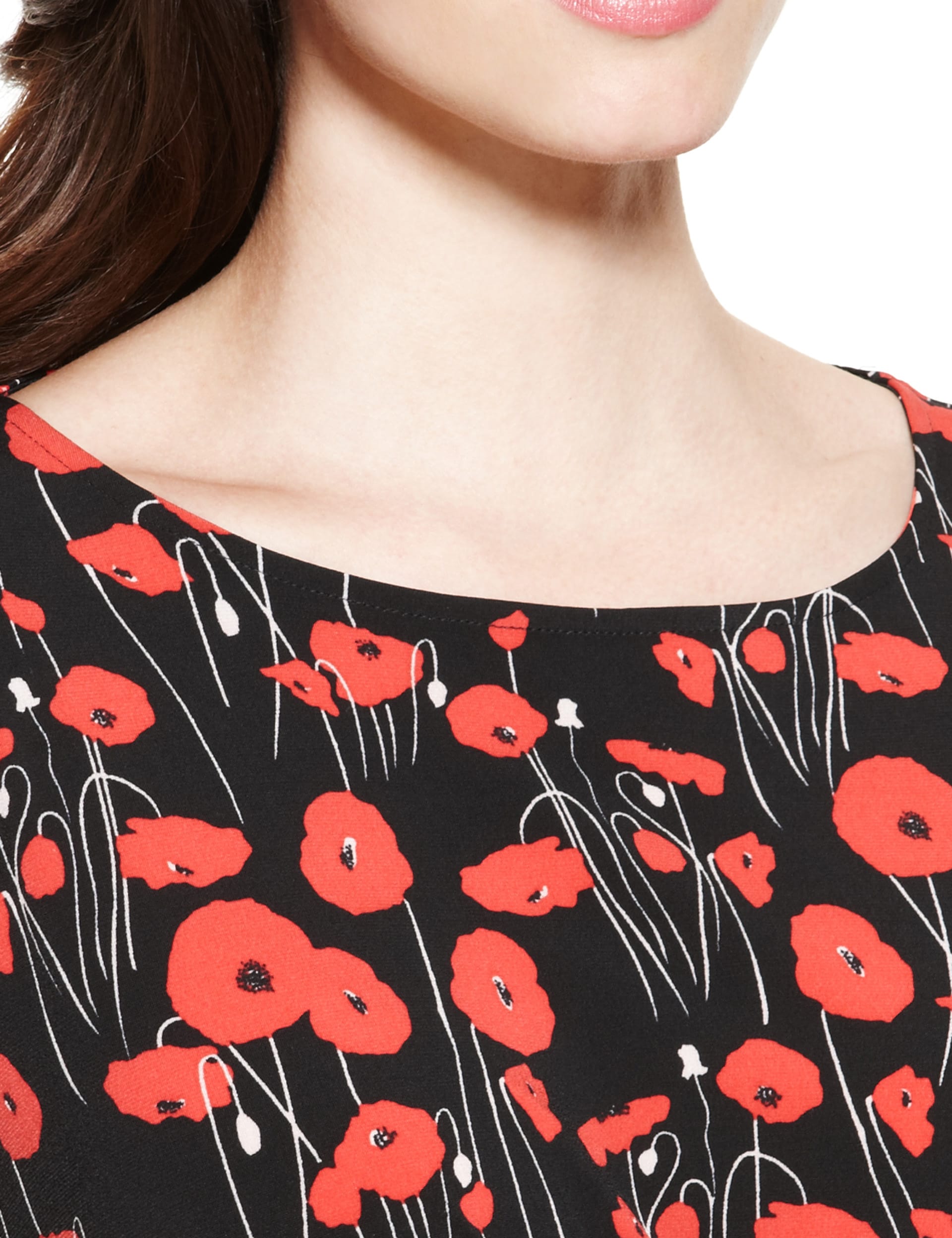 Slash Neck Poppy Floral Dress Image 2 of 6