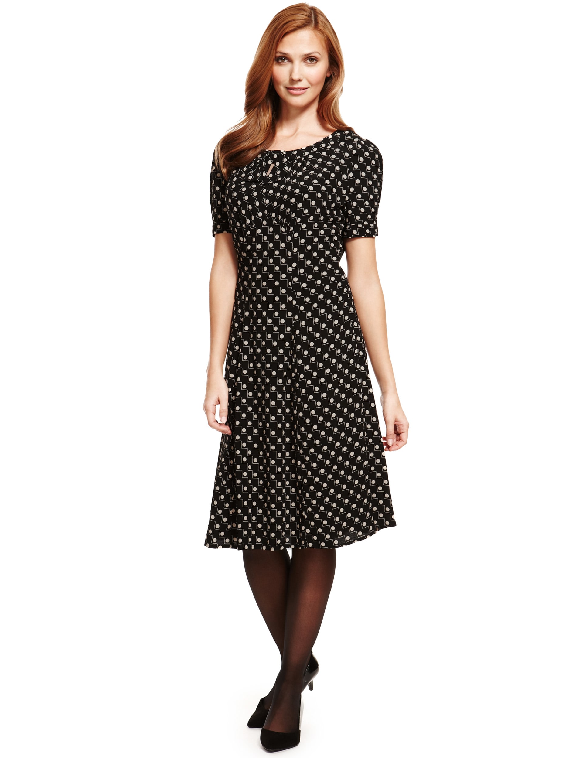 Zig Zag Spotted Tea Fit & Flare Dress Image 2 of 5