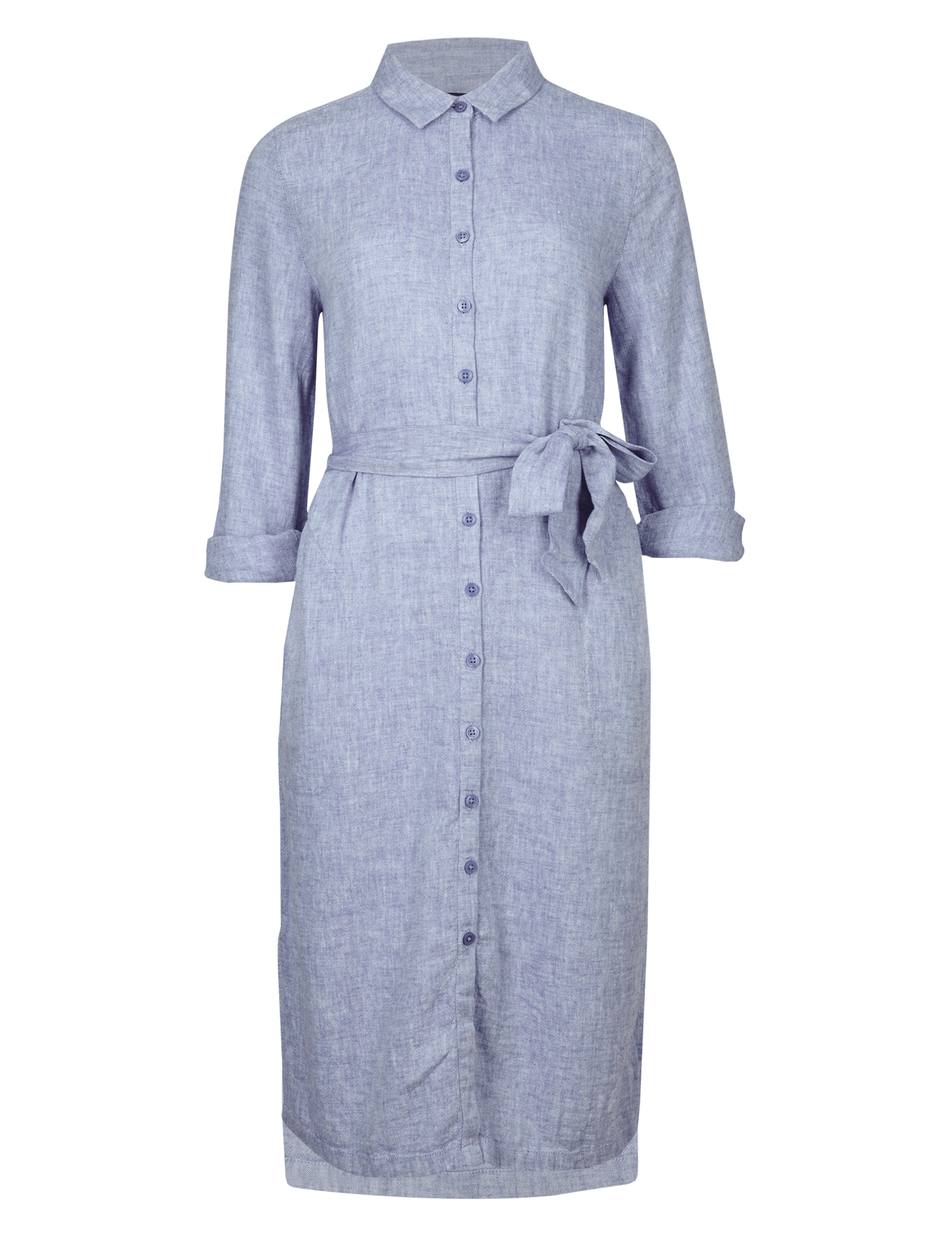 PETITE Linen Rich Chambray Shirt Midi Dress Image 2 of 6