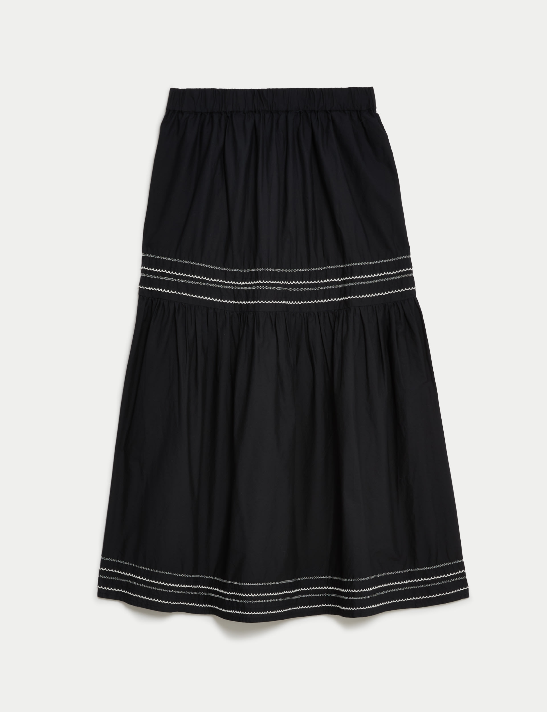 Pure Cotton Embroidered Tiered Midi Skirt