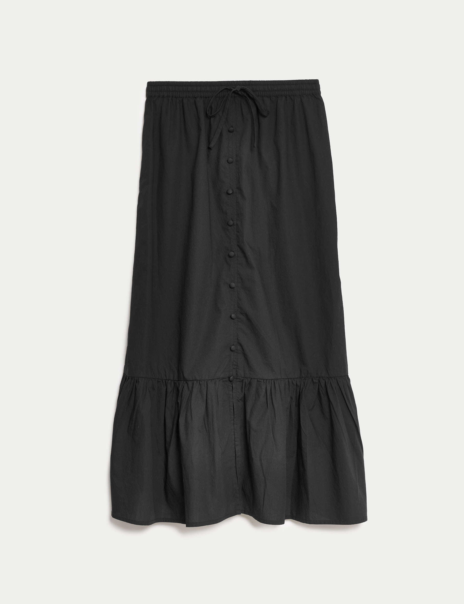 Pure Cotton Button Front Midi Tiered Skirt