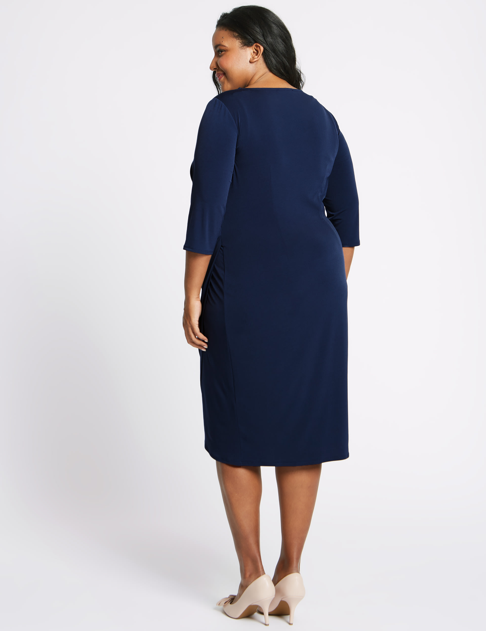 CURVE Drape Half Sleeve Wrap Midi Dress Image 2 of 6