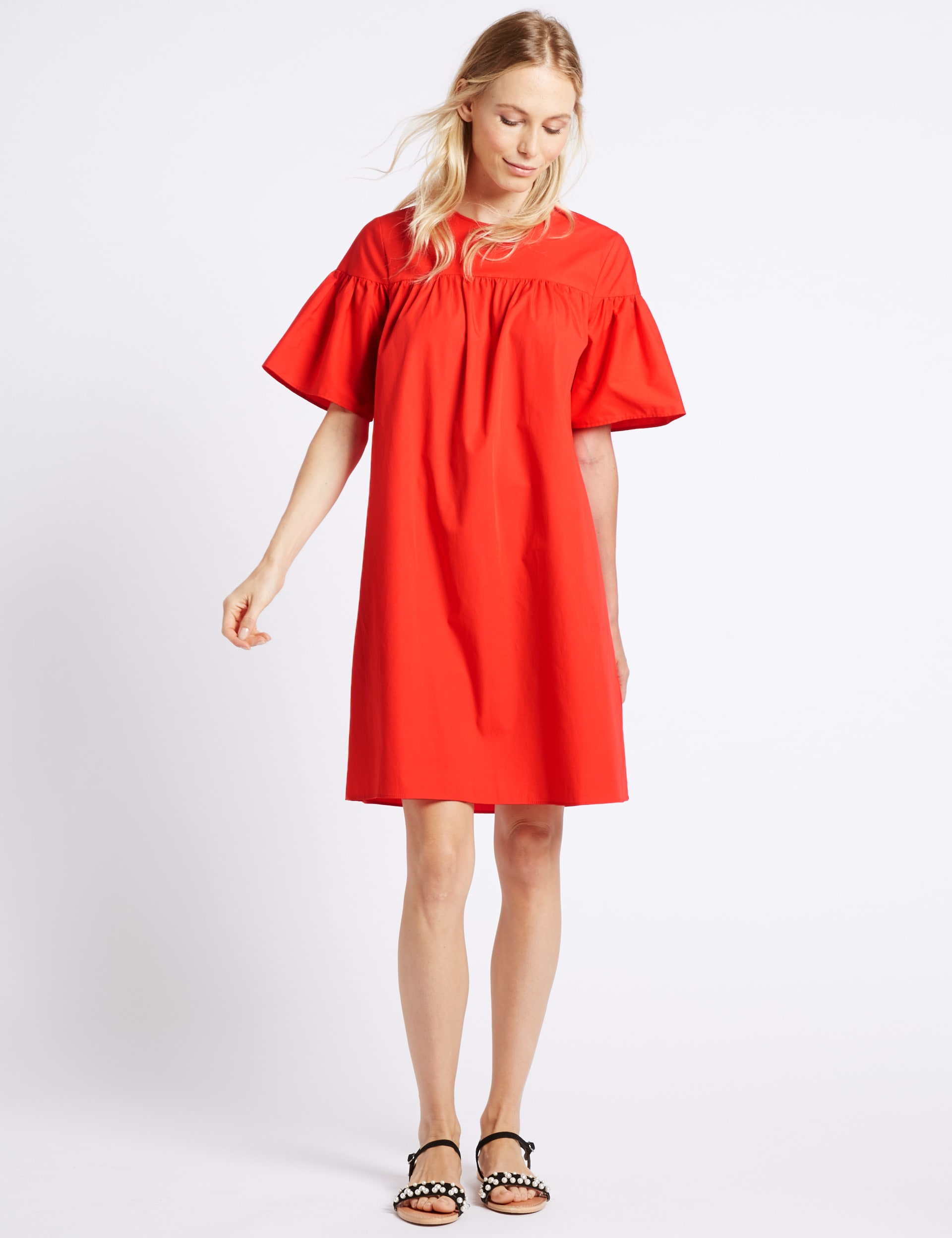 Pure Cotton Flared Sleeve Tunic Dress Image 2 of 6