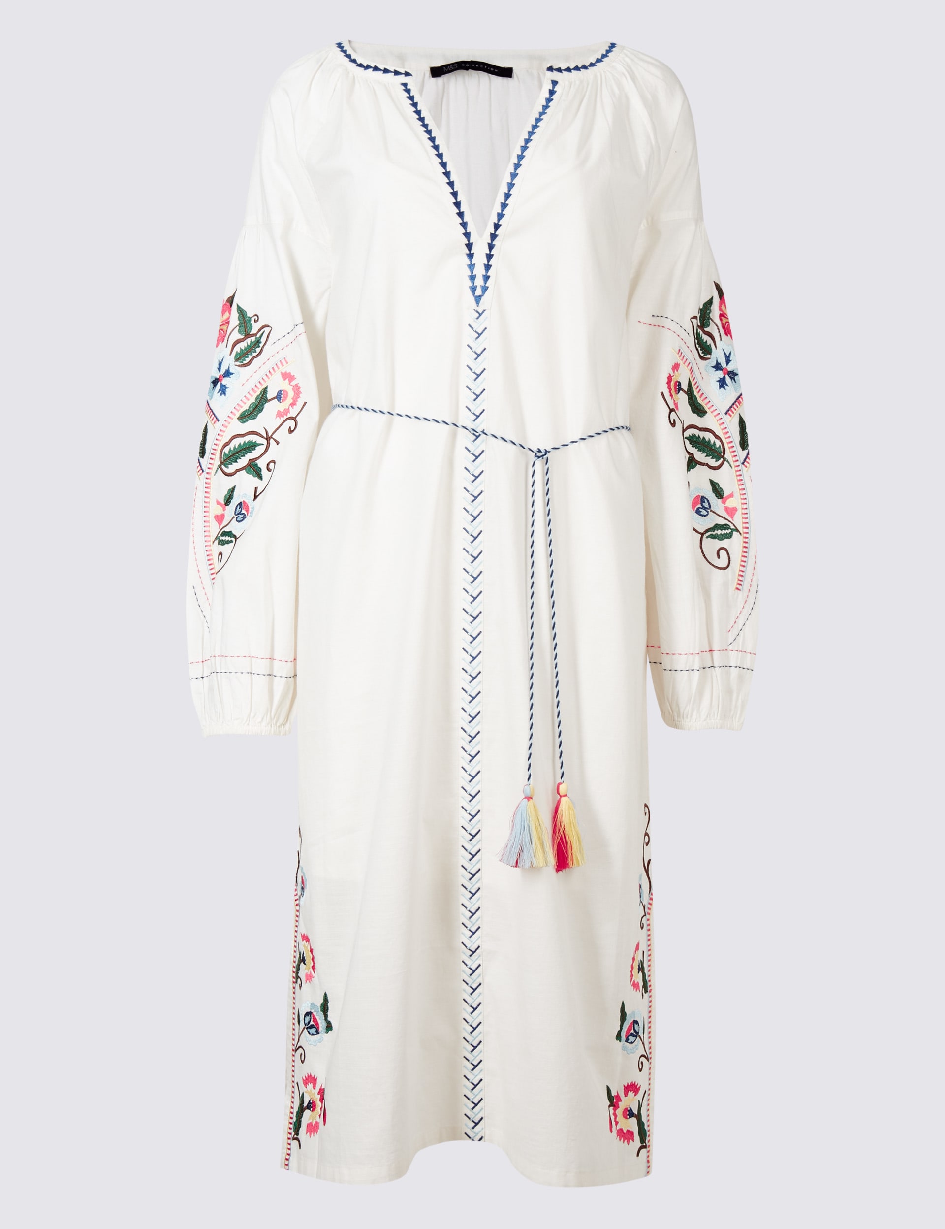 Embroidered Long Sleeve Tunic Midi Dress Image 2 of 3
