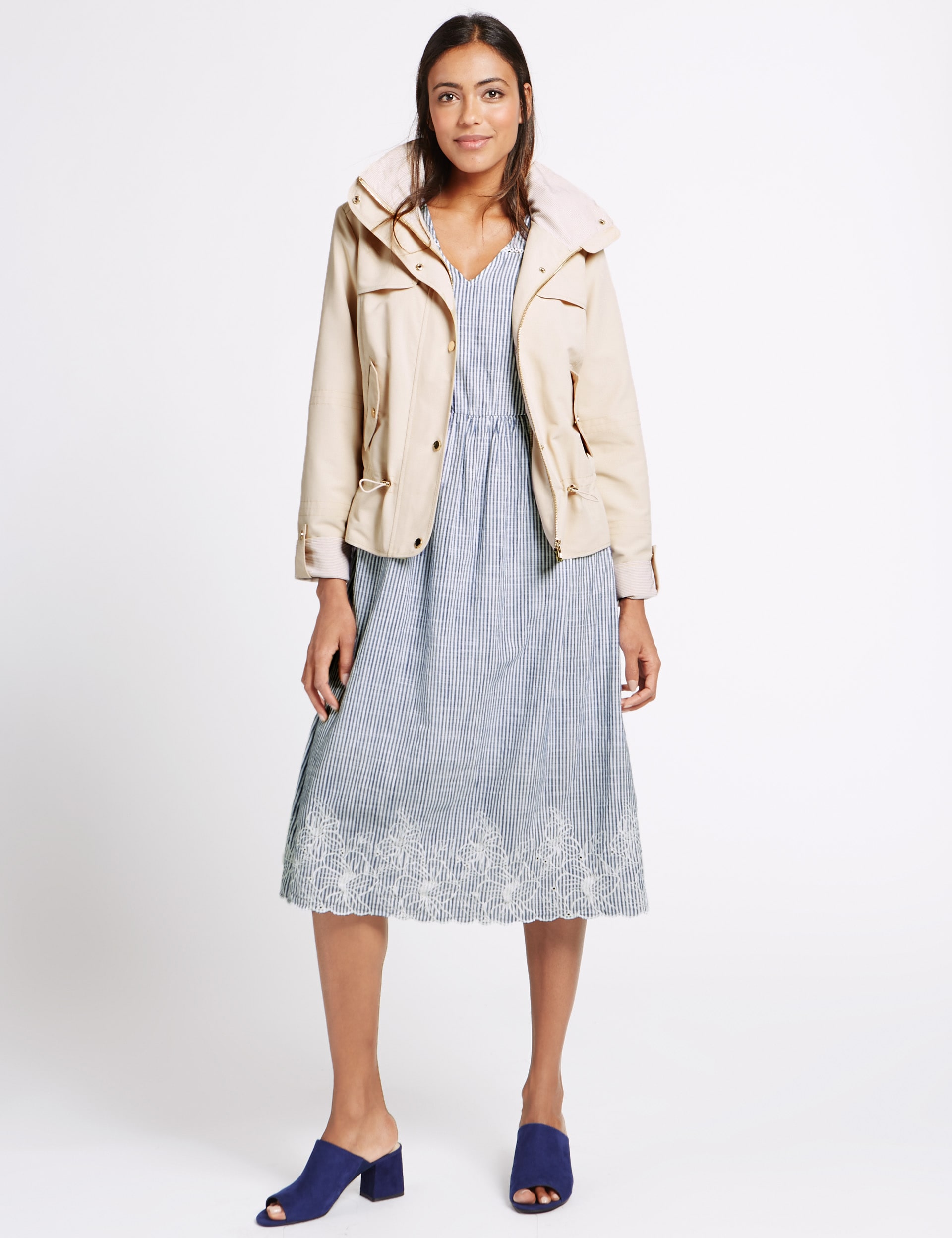 Pure Cotton Embroidered Skater Midi Dress Image 2 of 6