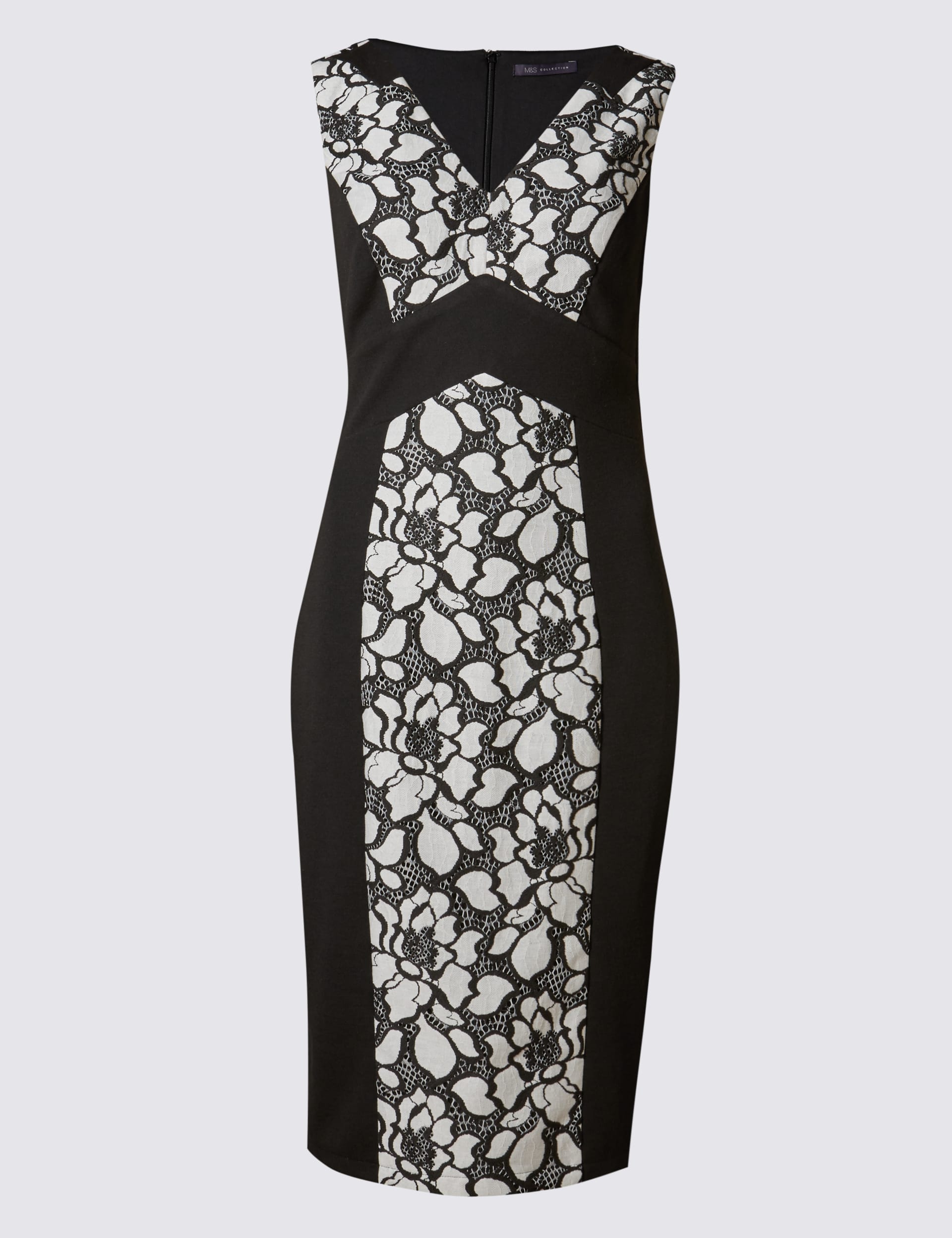 Monochrome Floral Lace Panelled Bodycon Dress Image 2 of 4