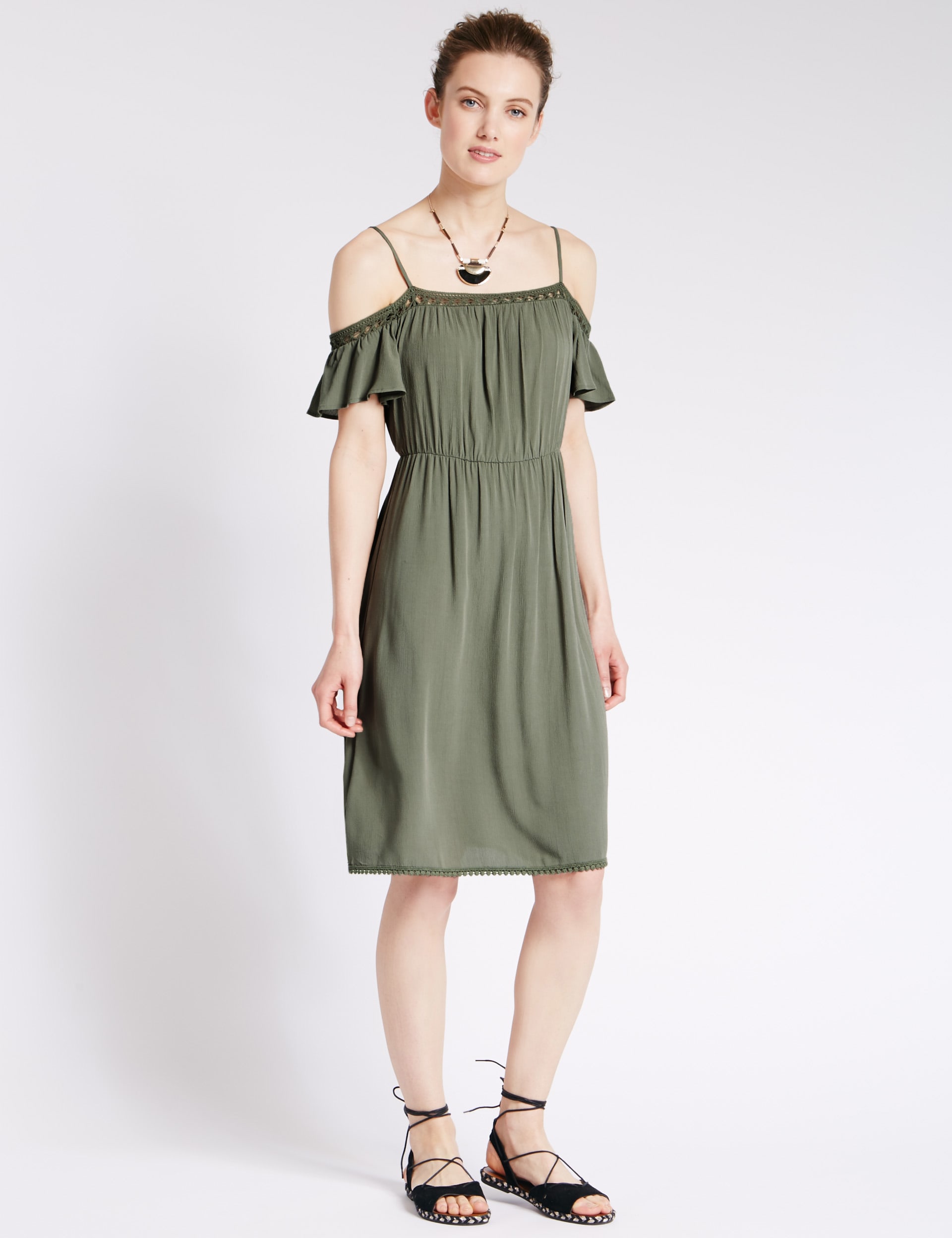 Crochet Cold Shoulder Midi Dress Image 2 of 4
