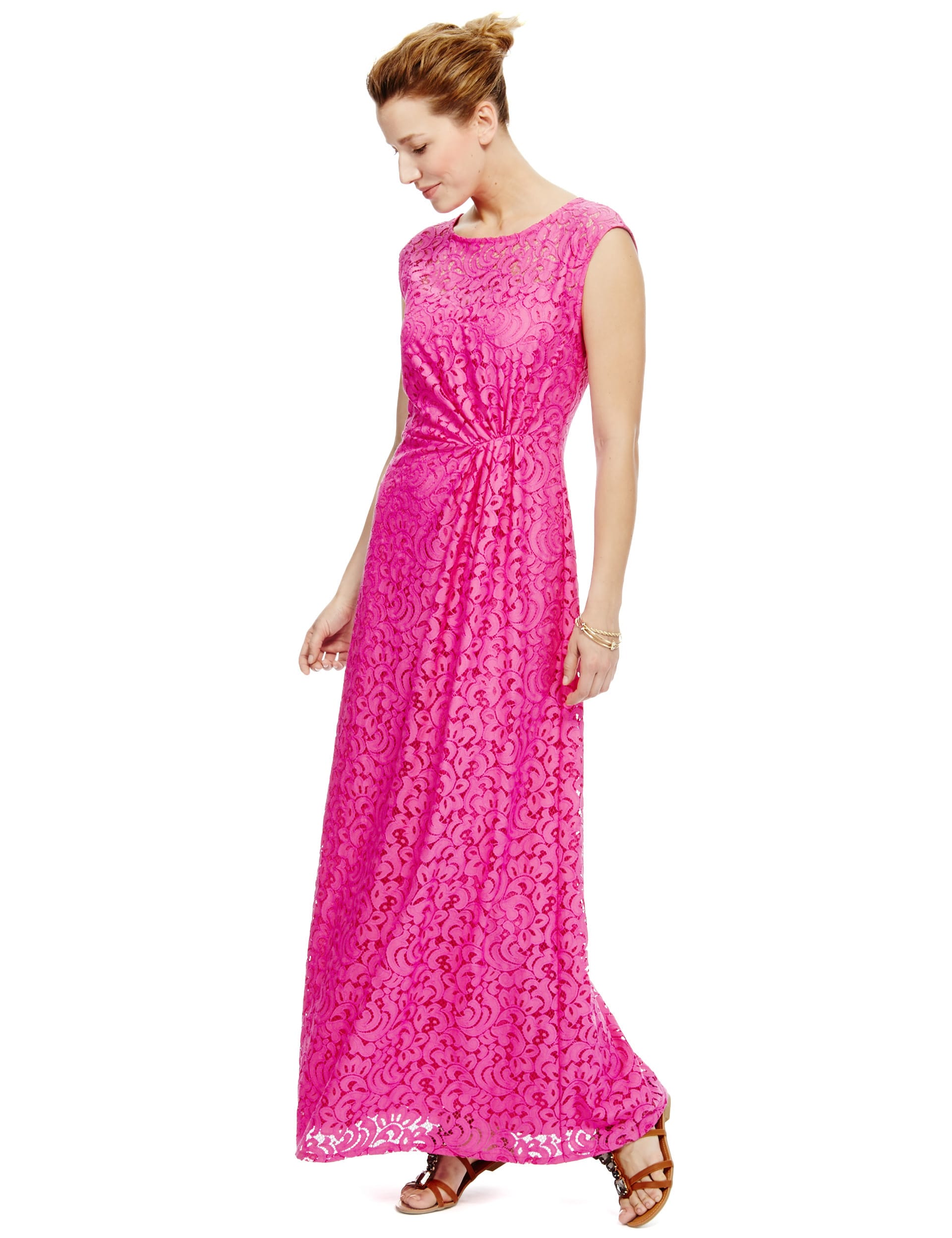 Pleated Waist Lace Maxi Dress Image 2 of 5