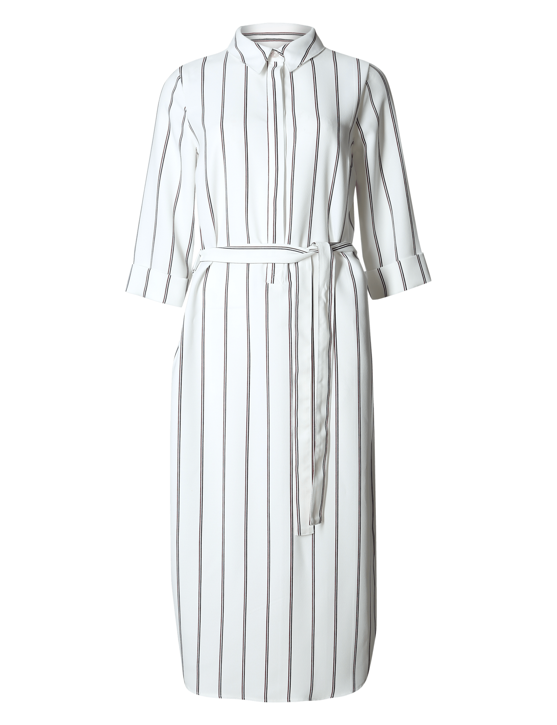 Striped 3/4 Sleeve Shirt Dress with Belt Image 2 of 5