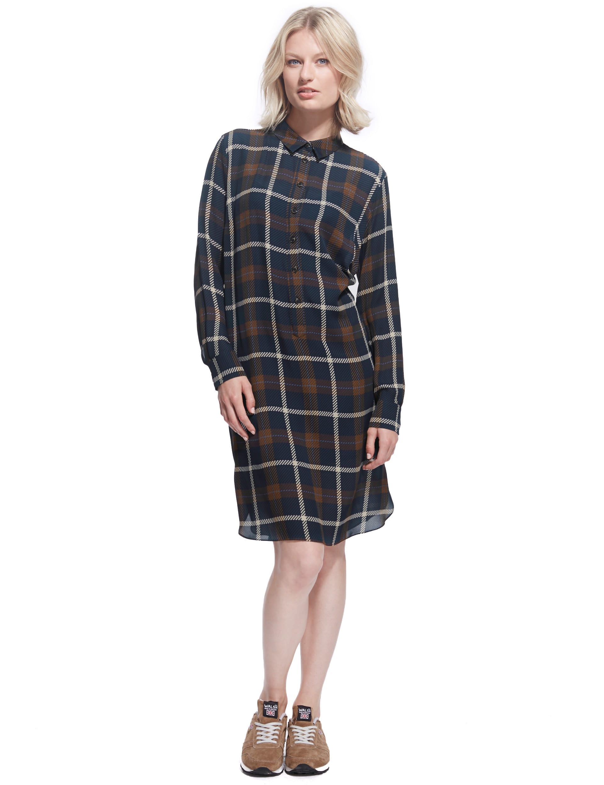 Pure Silk Large Checked Shirt Dress Image 2 of 6