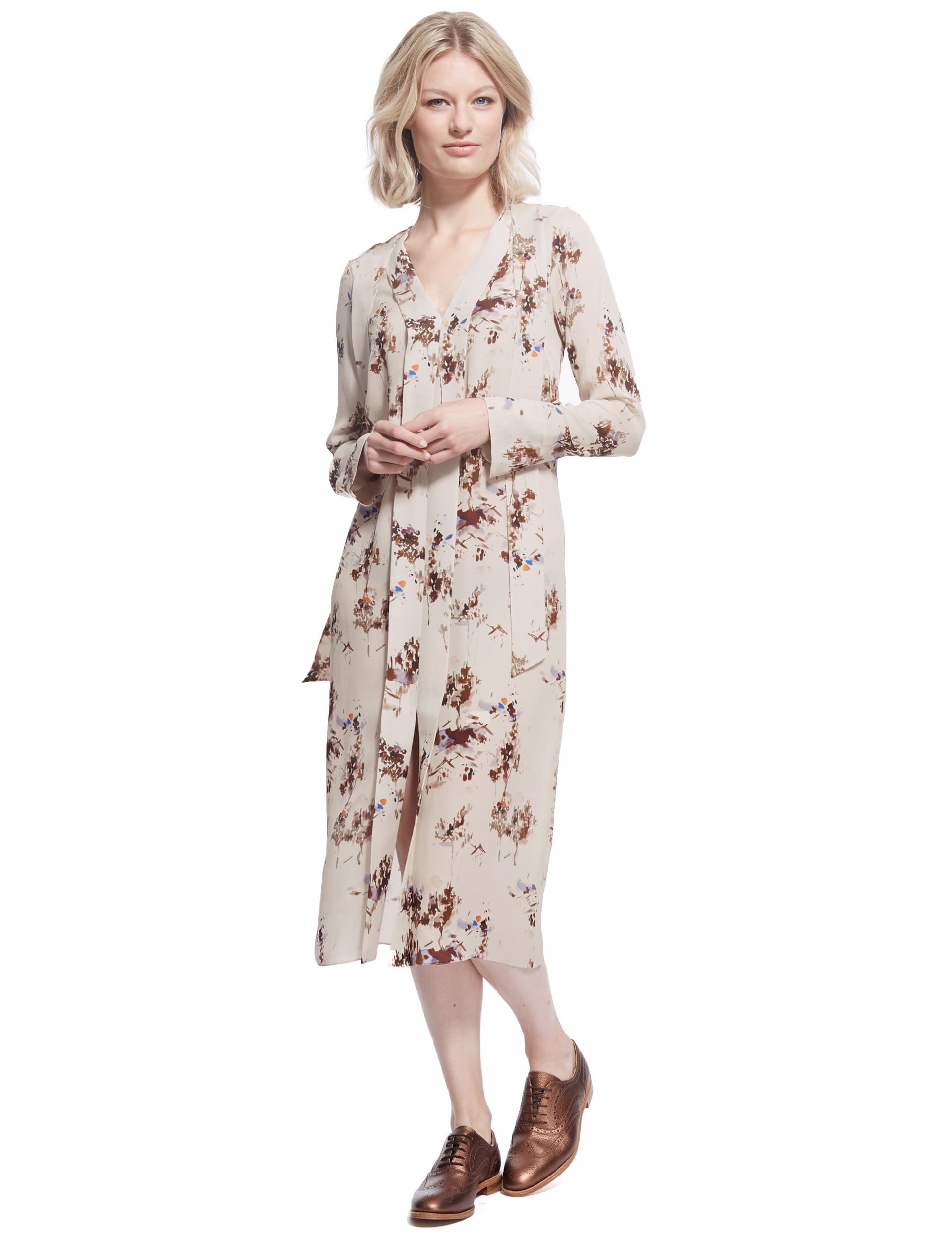 Pure Silk Watercolour Print Shift Dress Image 2 of 6