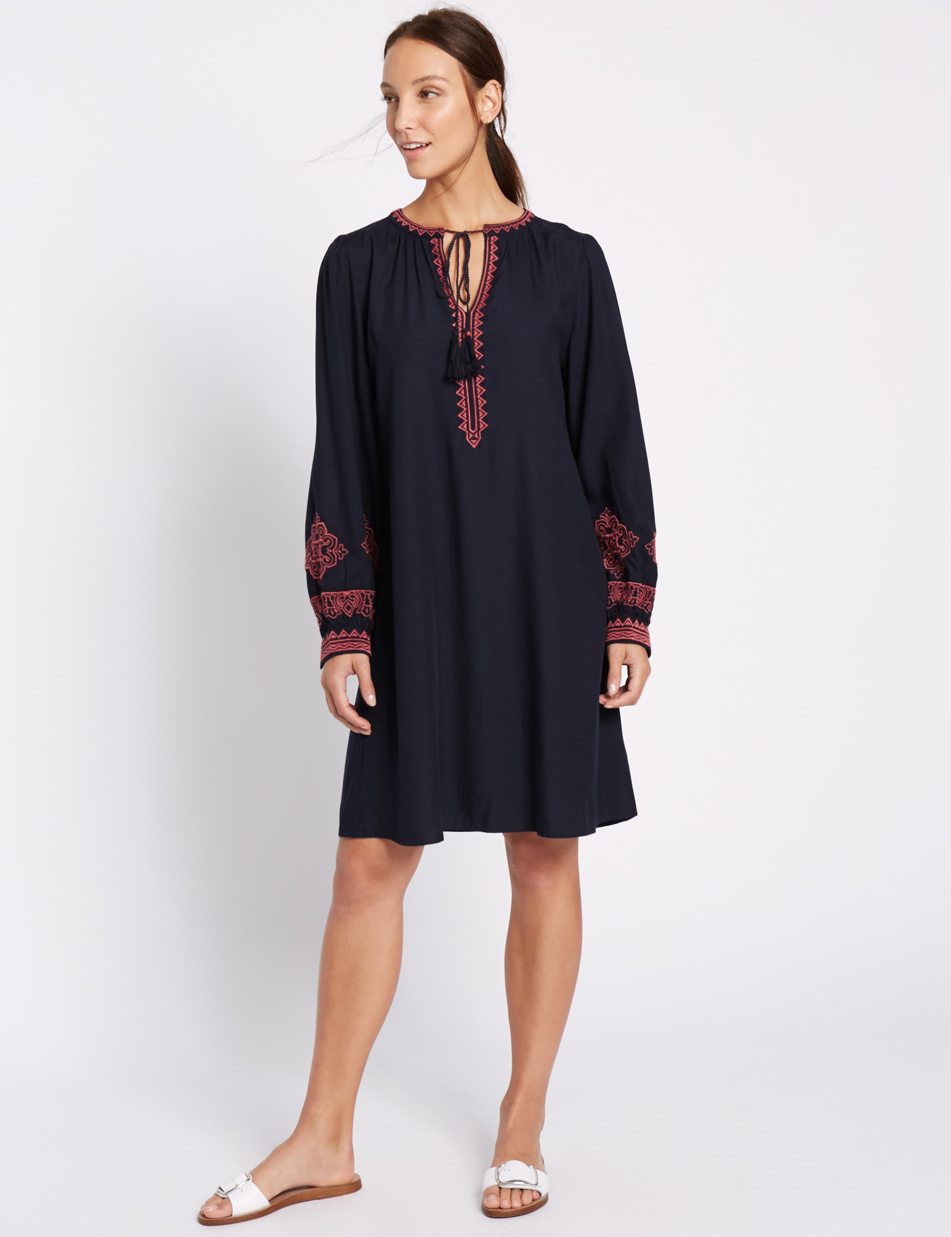 Embroidered Long Sleeve Tunic Dress Image 2 of 6