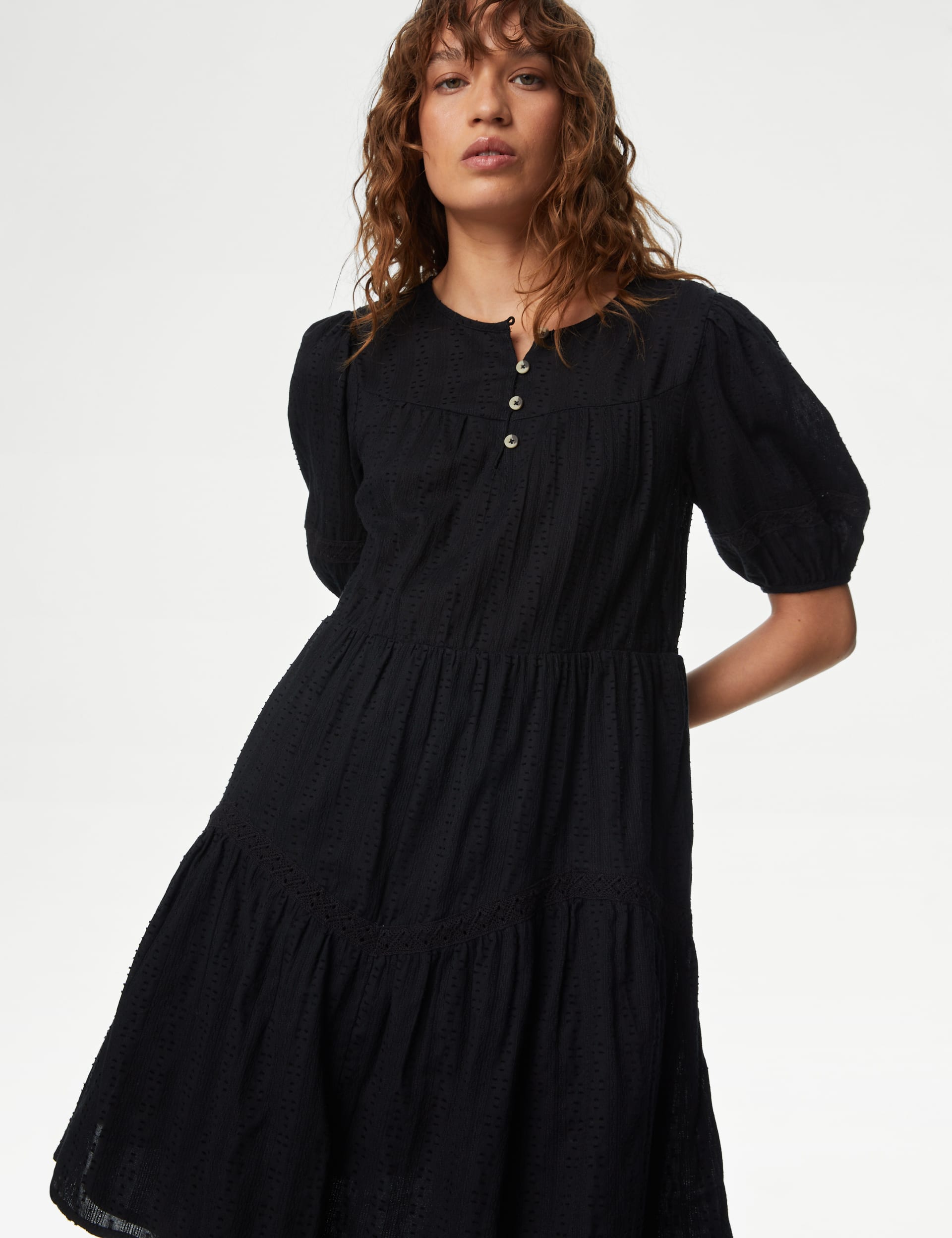 Pure Cotton Pintuck Mini Waisted Dress | M&S Collection | M&S