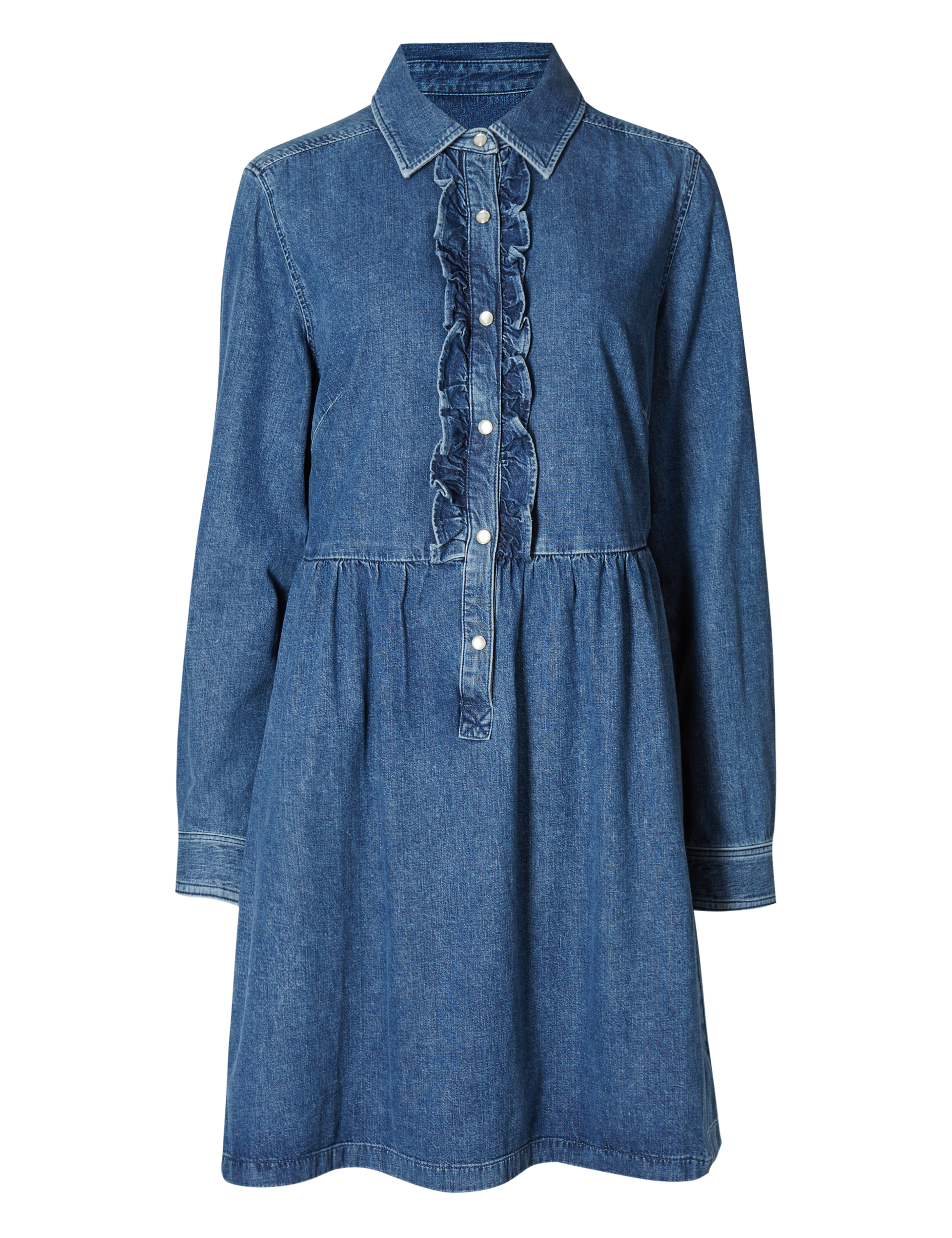 Pure Cotton Denim Ruffle Dress Image 2 of 5