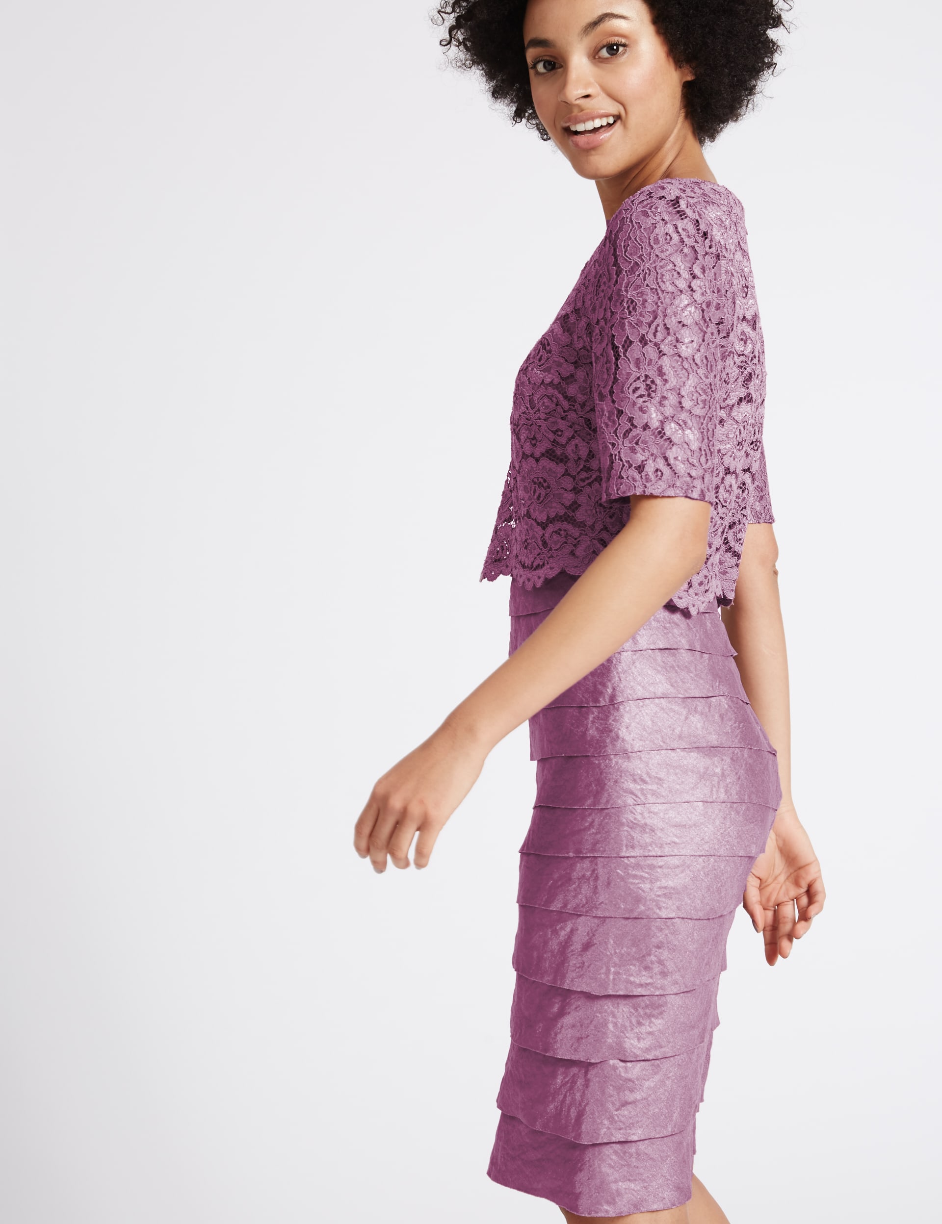 Shutter Pleat Floral Lace Shift Midi Dress Image 2 of 5