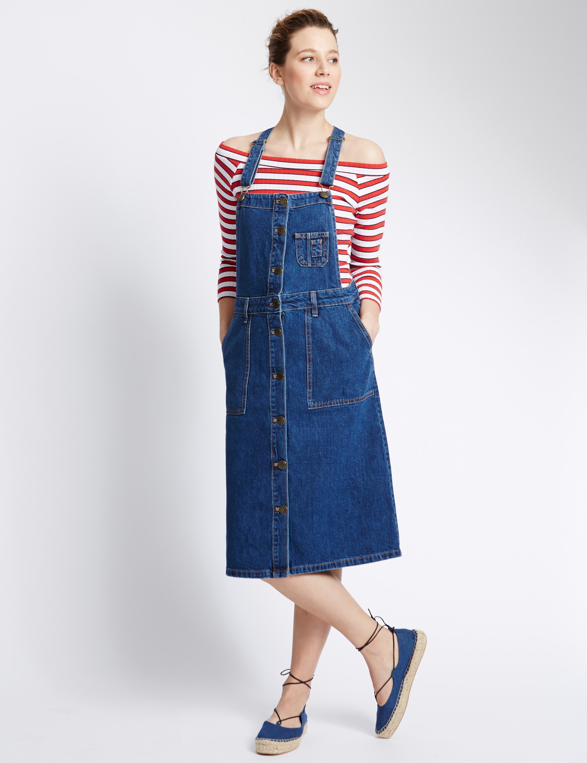 Button Through Denim Dungaree Dress Image 2 of 4