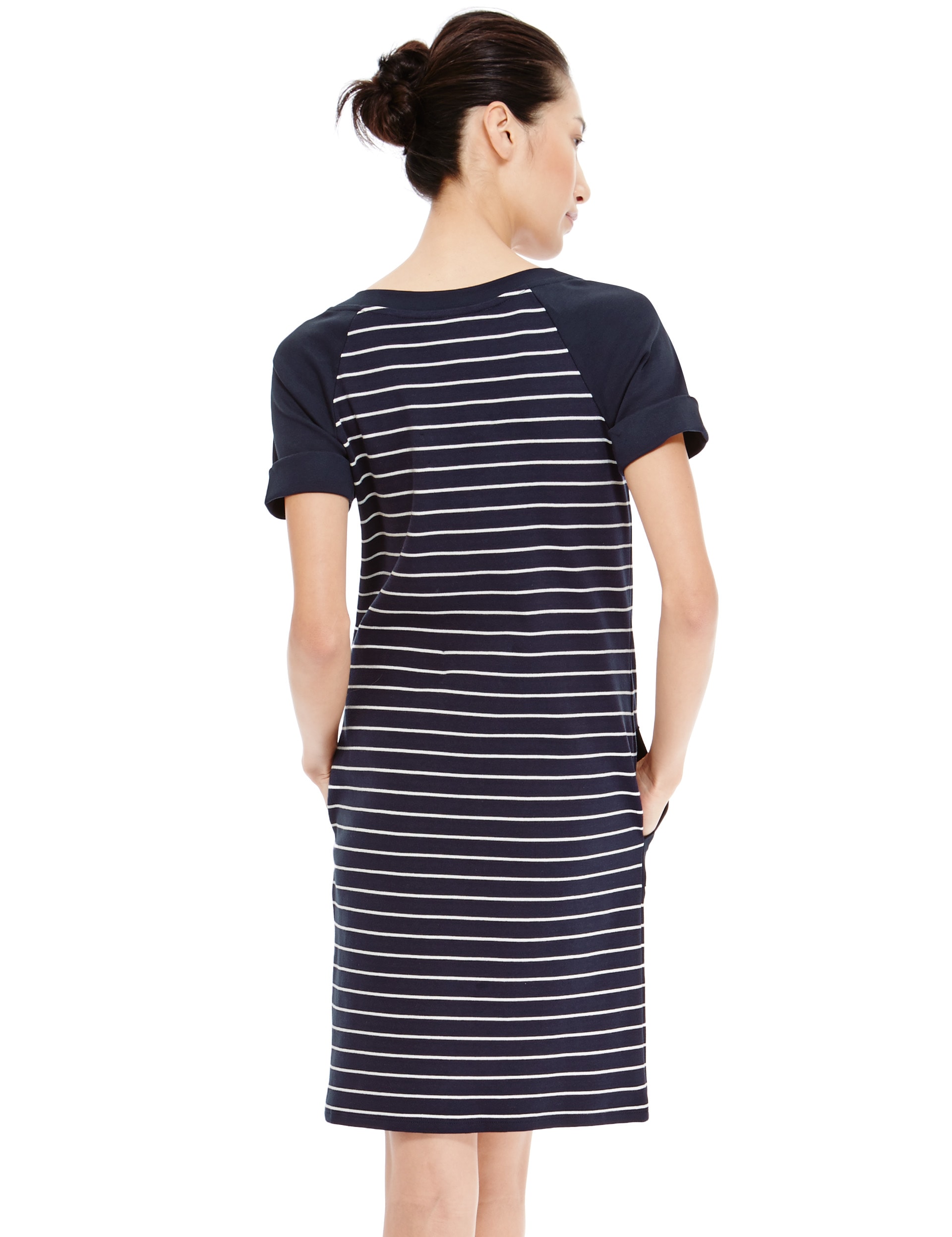 Pure Cotton Patch Pocket Striped Sweater Tunic Dress available in 3 lengths Image 2 of 4