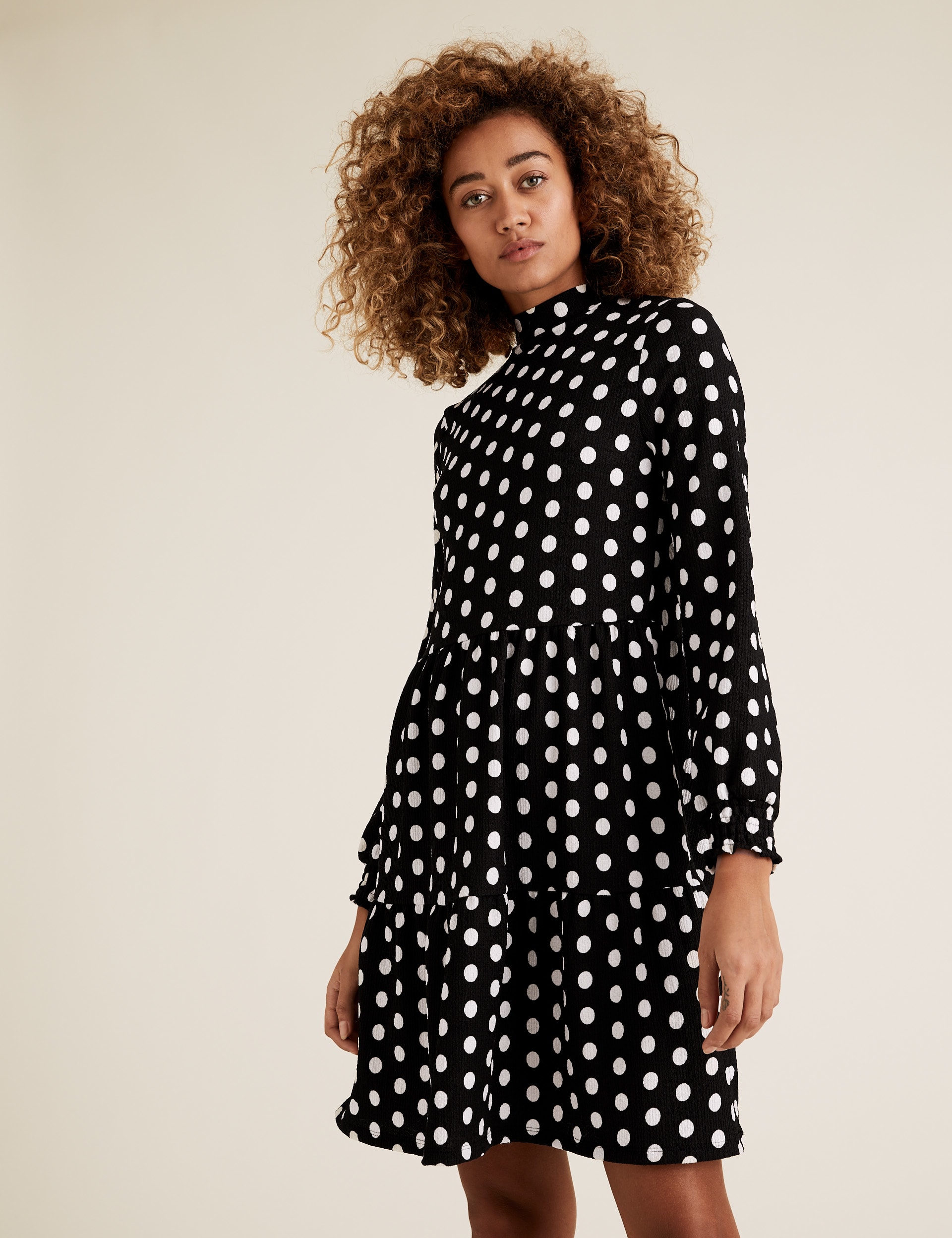 Jersey Polka Dot Mini Tiered Dress | M&S Collection | M&S