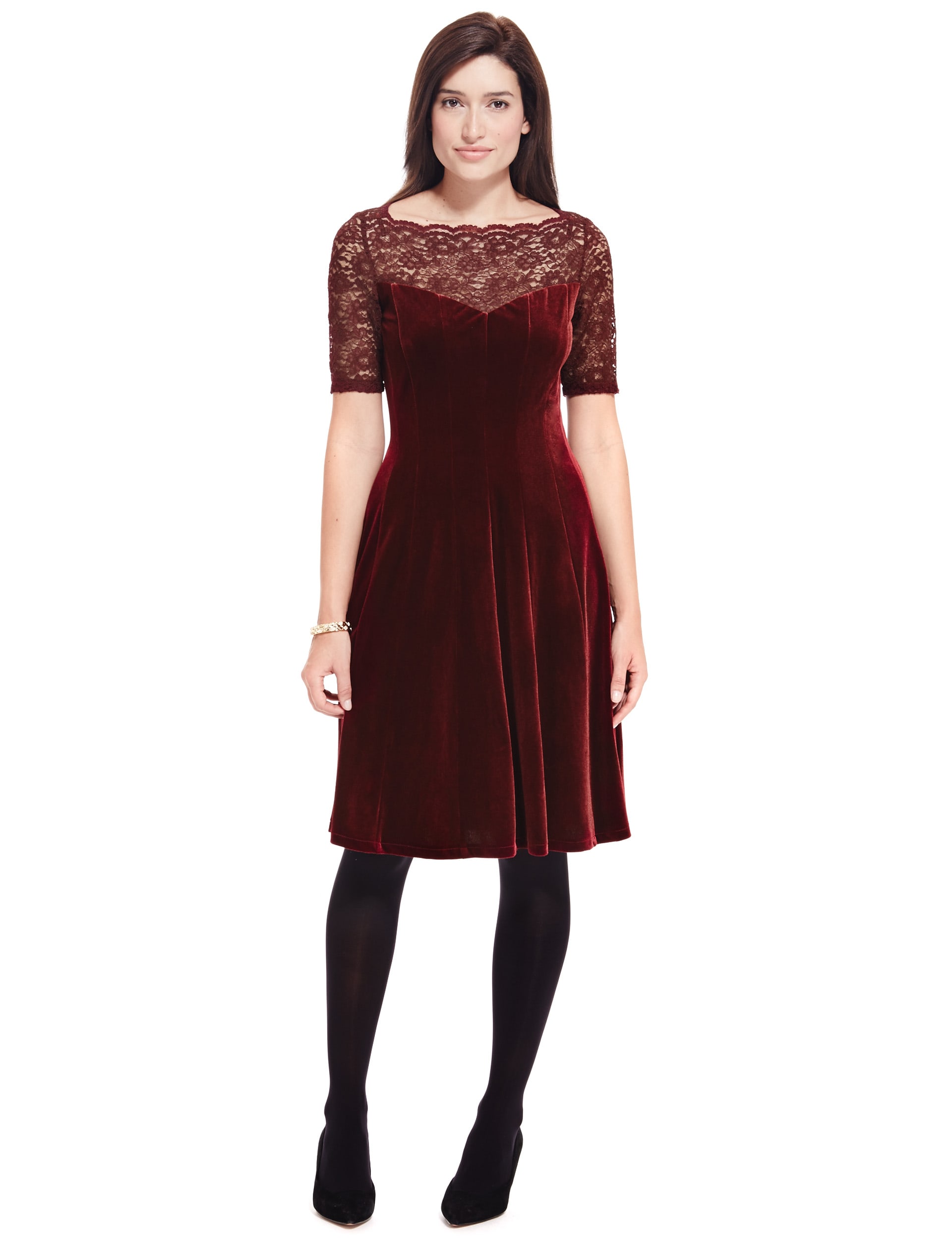 Lace Yoke Velour Skater Dress ONLINE ONLY Image 2 of 3
