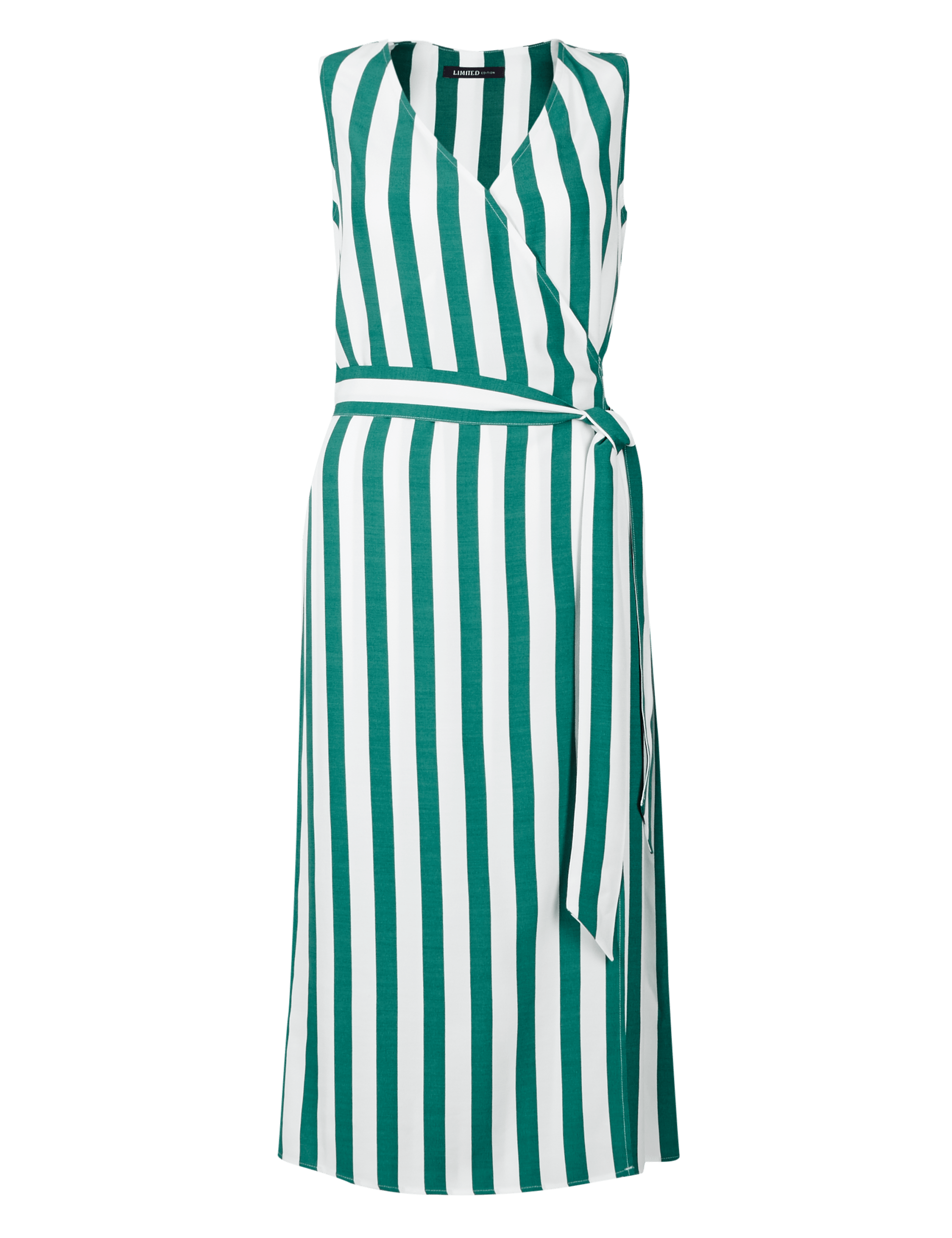 Striped Wrap Midi Dress with Belt Image 2 of 6